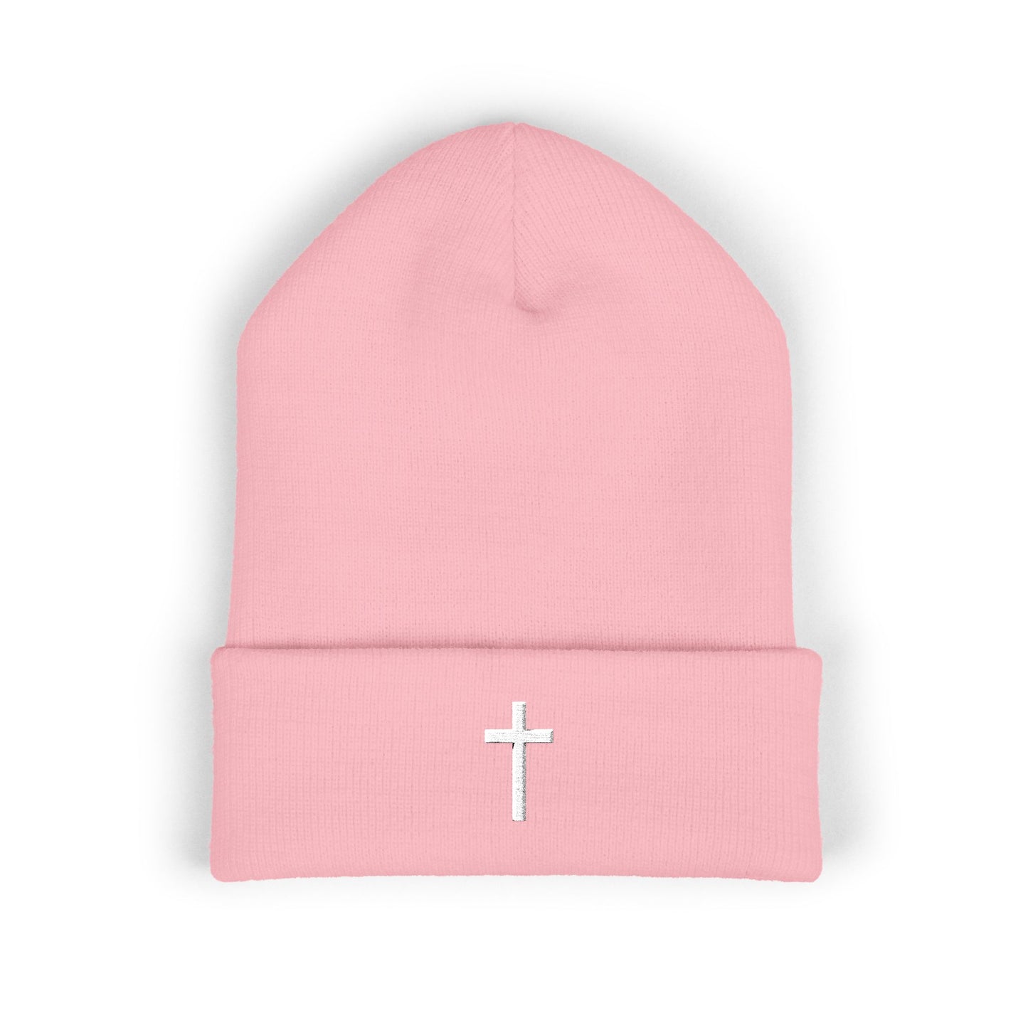 Classic White Cross Cuffed Beanie (Embroidery)