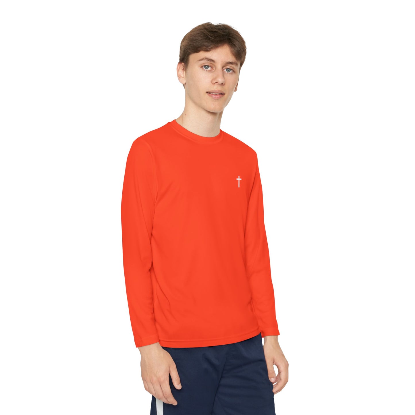 Youth long sleeve Sport-Tek with White Cross