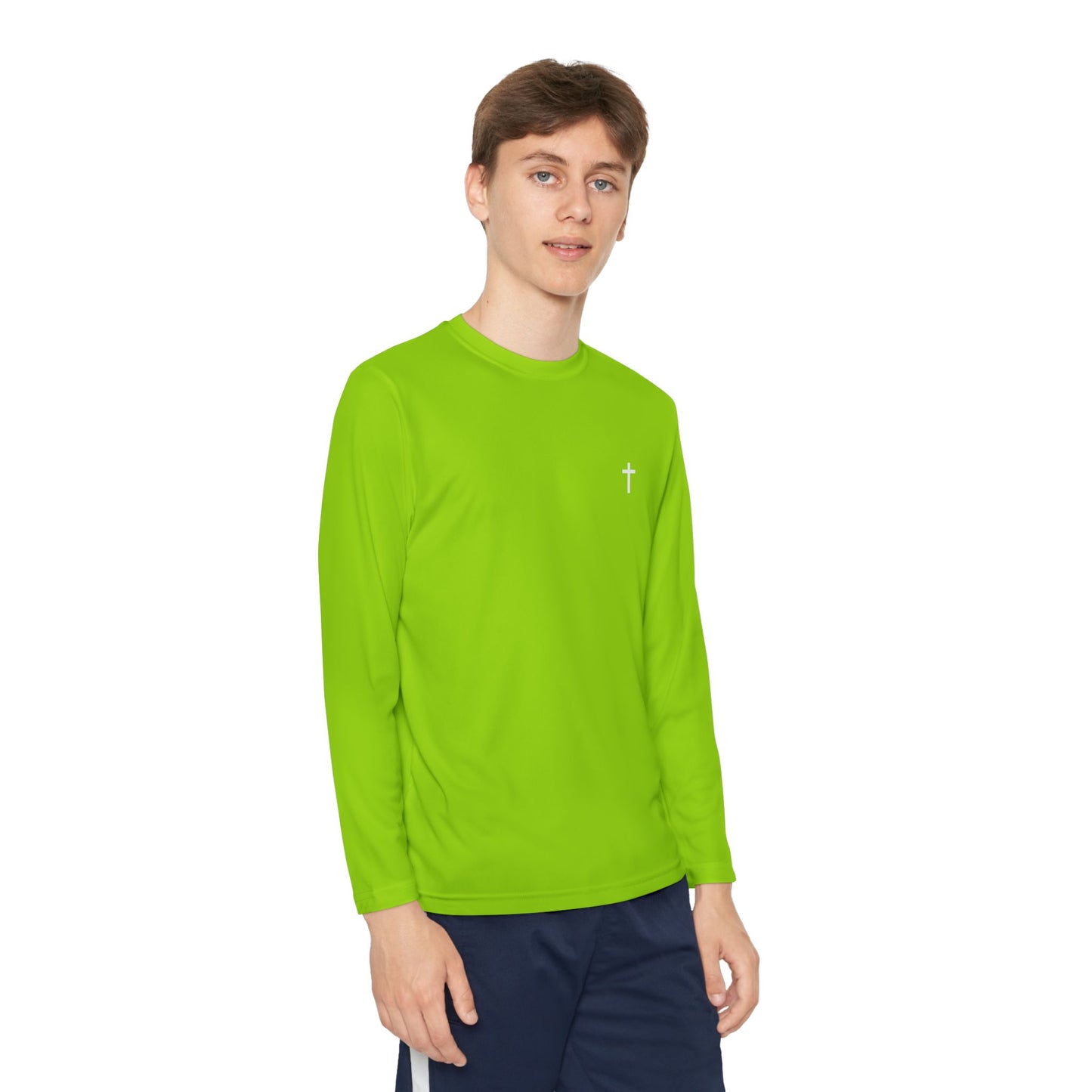 Youth long sleeve Sport-Tek with White Cross