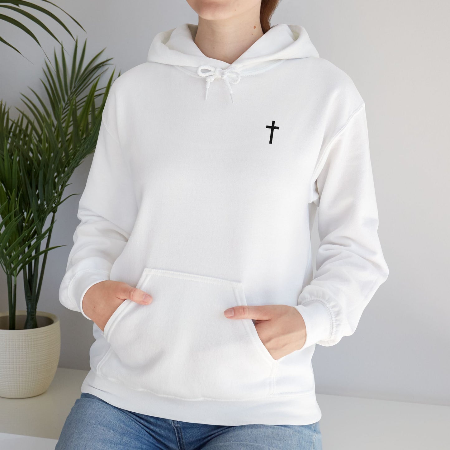 Unisex Embroidered Black Cross Hooded Sweatshirt (Gildan Product)