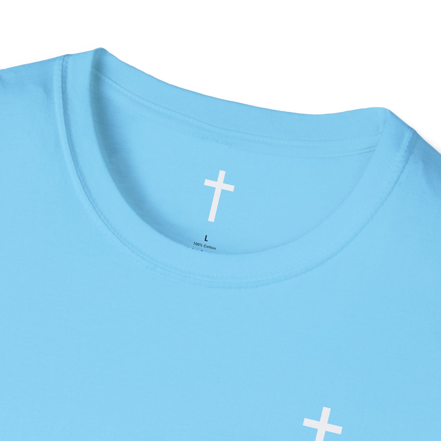 Unisex Christian T-Shirt with White Cross (Gildan Product)