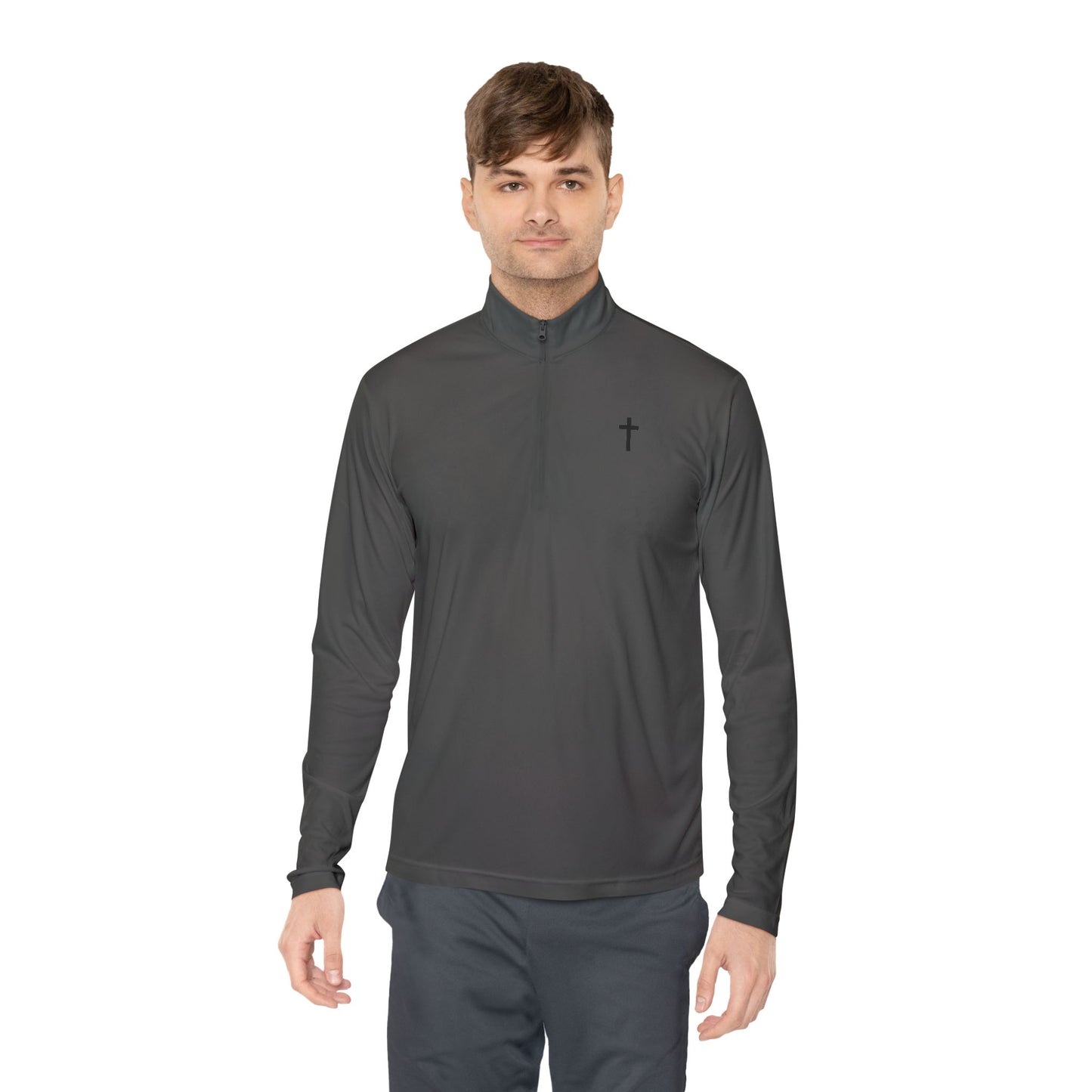 Unisex Quarter-Zip Pullover with Black Cross