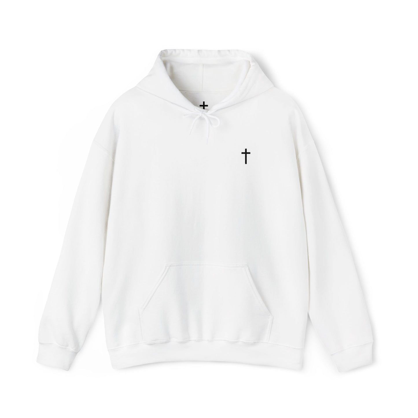 Unisex Embroidered Black Cross Hooded Sweatshirt (Gildan Product)
