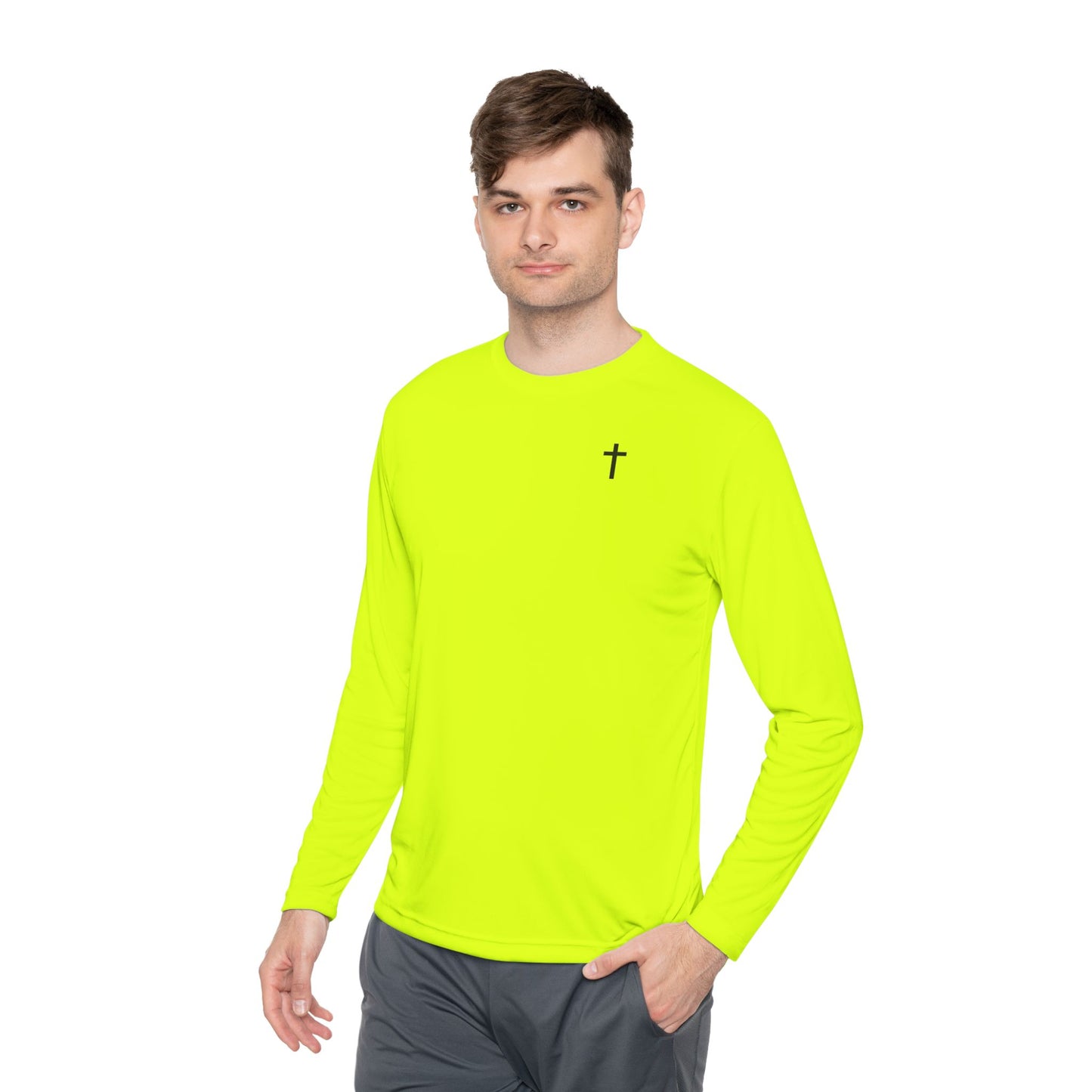 Unisex Lightweight Long Sleeve Tee with Black Cross