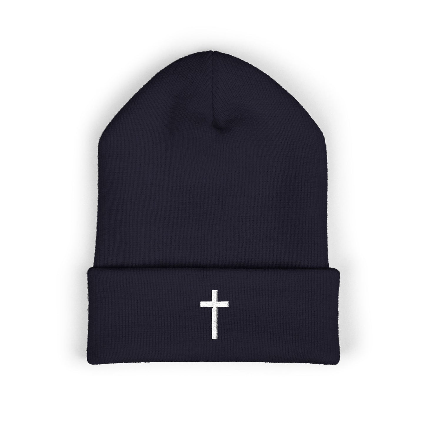 Classic White Cross Cuffed Beanie (Embroidery)