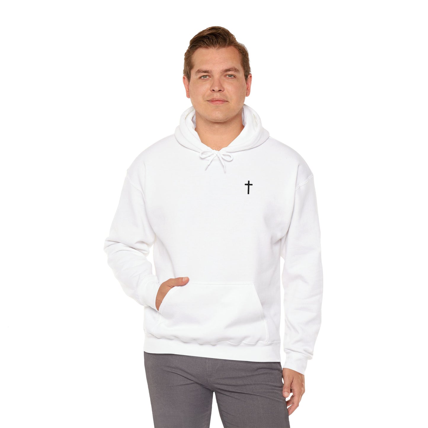 Unisex Embroidered Black Cross Hooded Sweatshirt (Gildan Product)