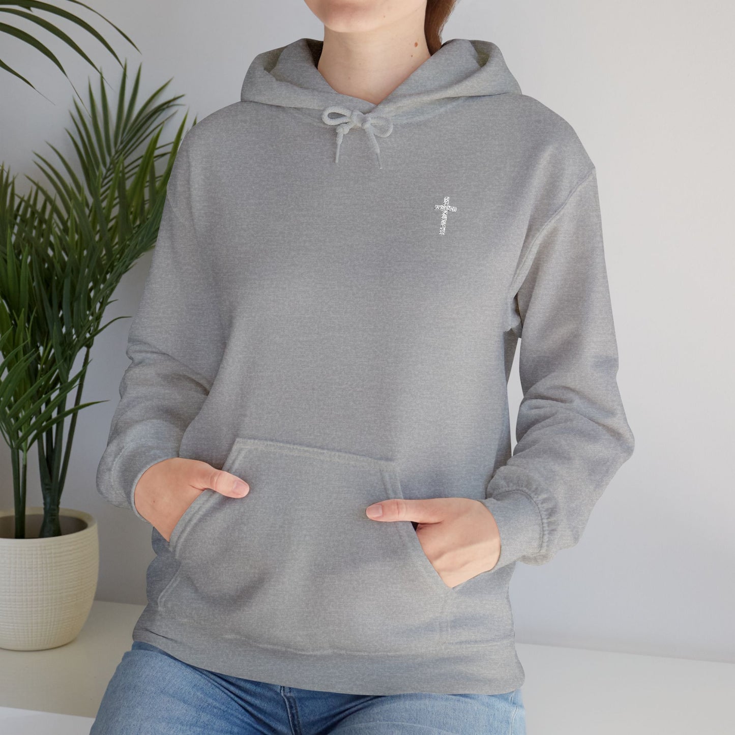 Unisex Embroidered White Cross Hooded Sweatshirt