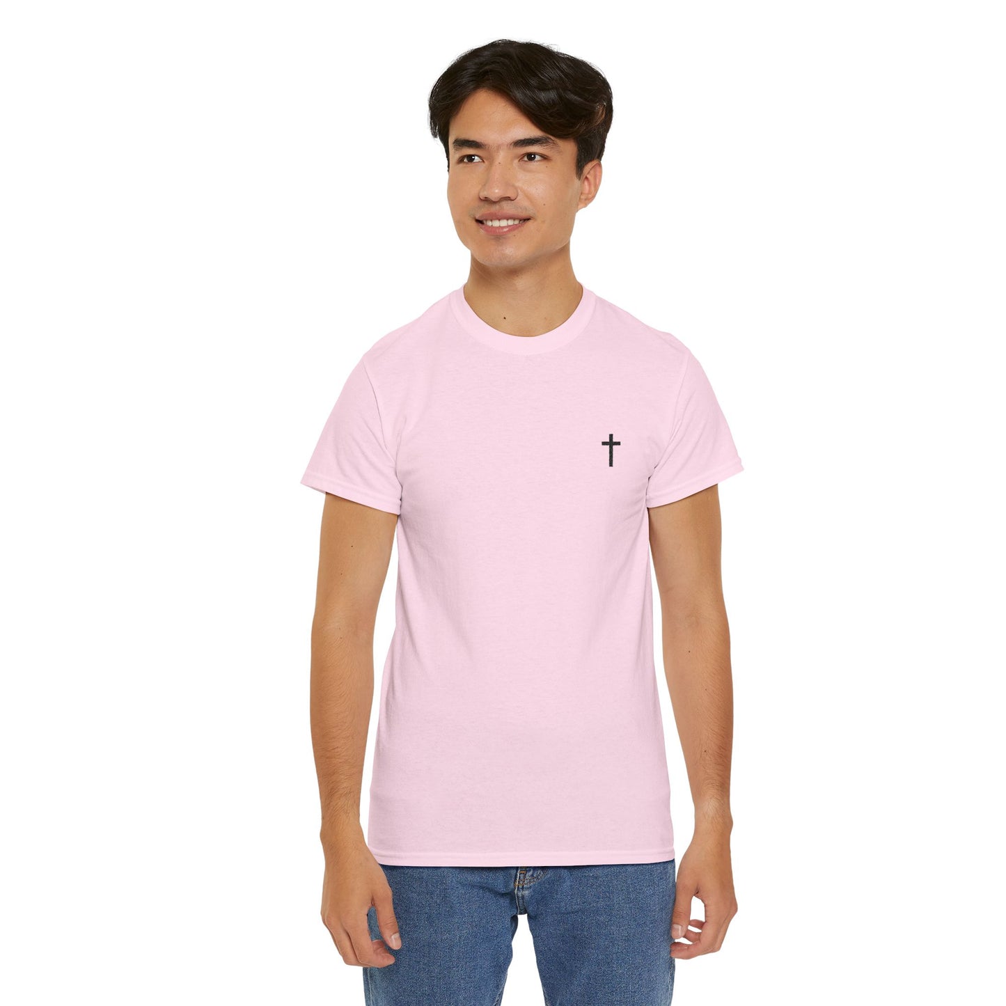 Unisex Heavy Cotton Tee with Black Cross (Embroidered)