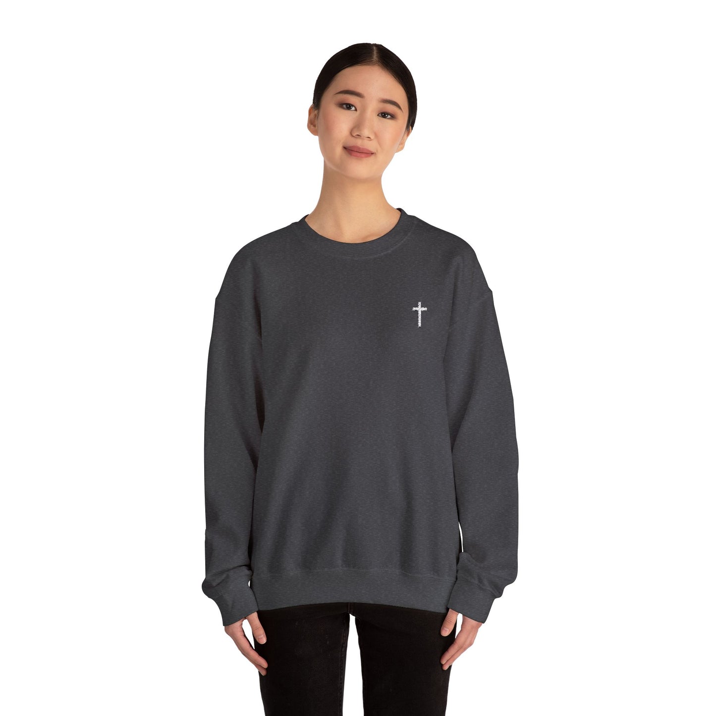 Unisex Heavy Blend™ Crewneck Sweatshirt with Embroidered White Cross