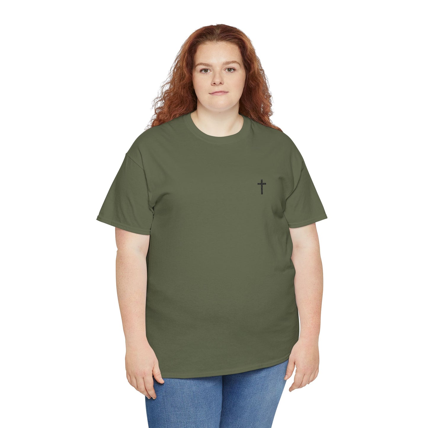 Unisex Heavy Cotton Tee with Black Cross (Embroidered)