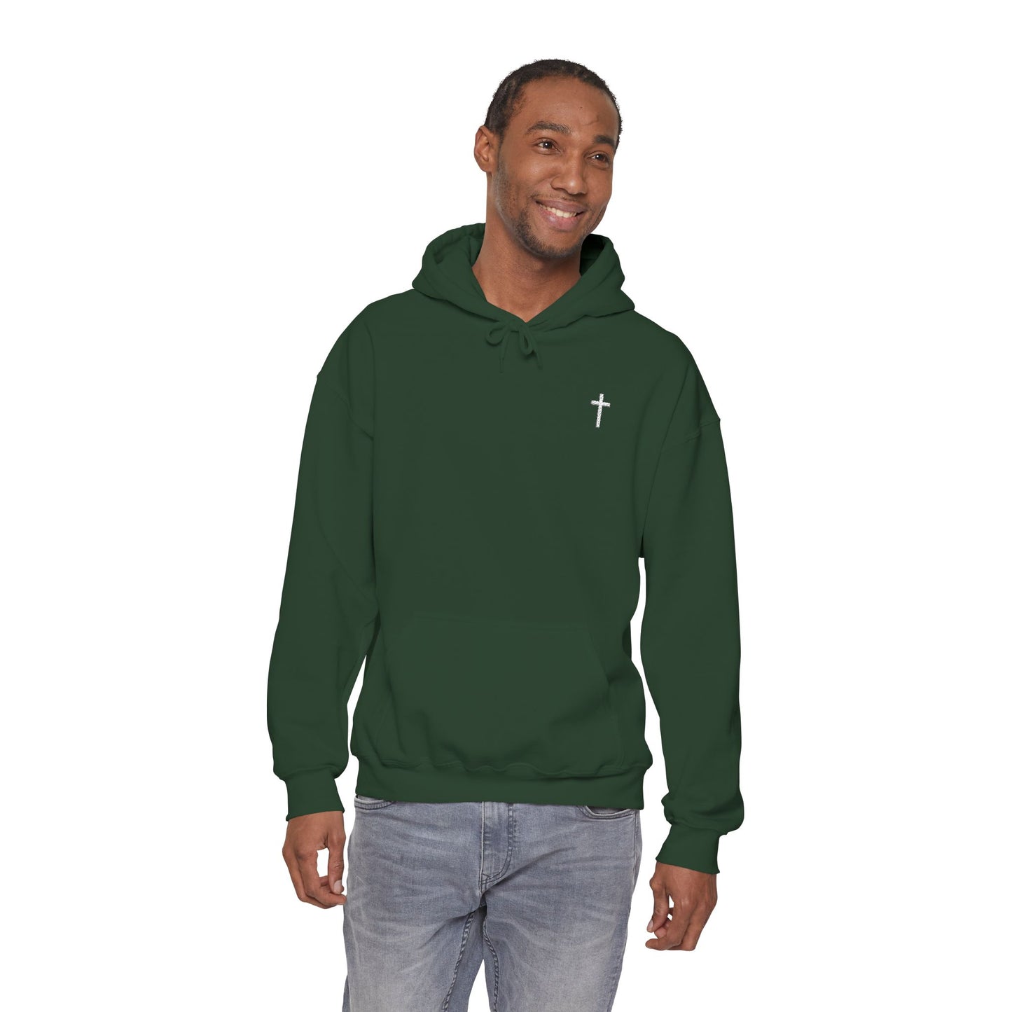 Unisex Embroidered White Cross Hooded Sweatshirt