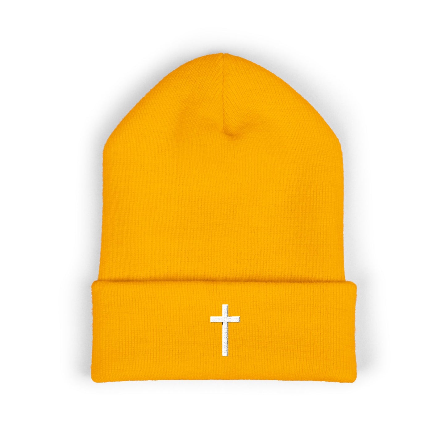 Classic White Cross Cuffed Beanie (Embroidery)