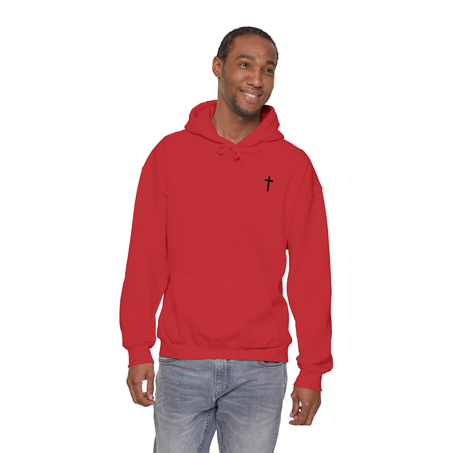 Unisex Embroidered Black Cross Hooded Sweatshirt (Gildan Product)