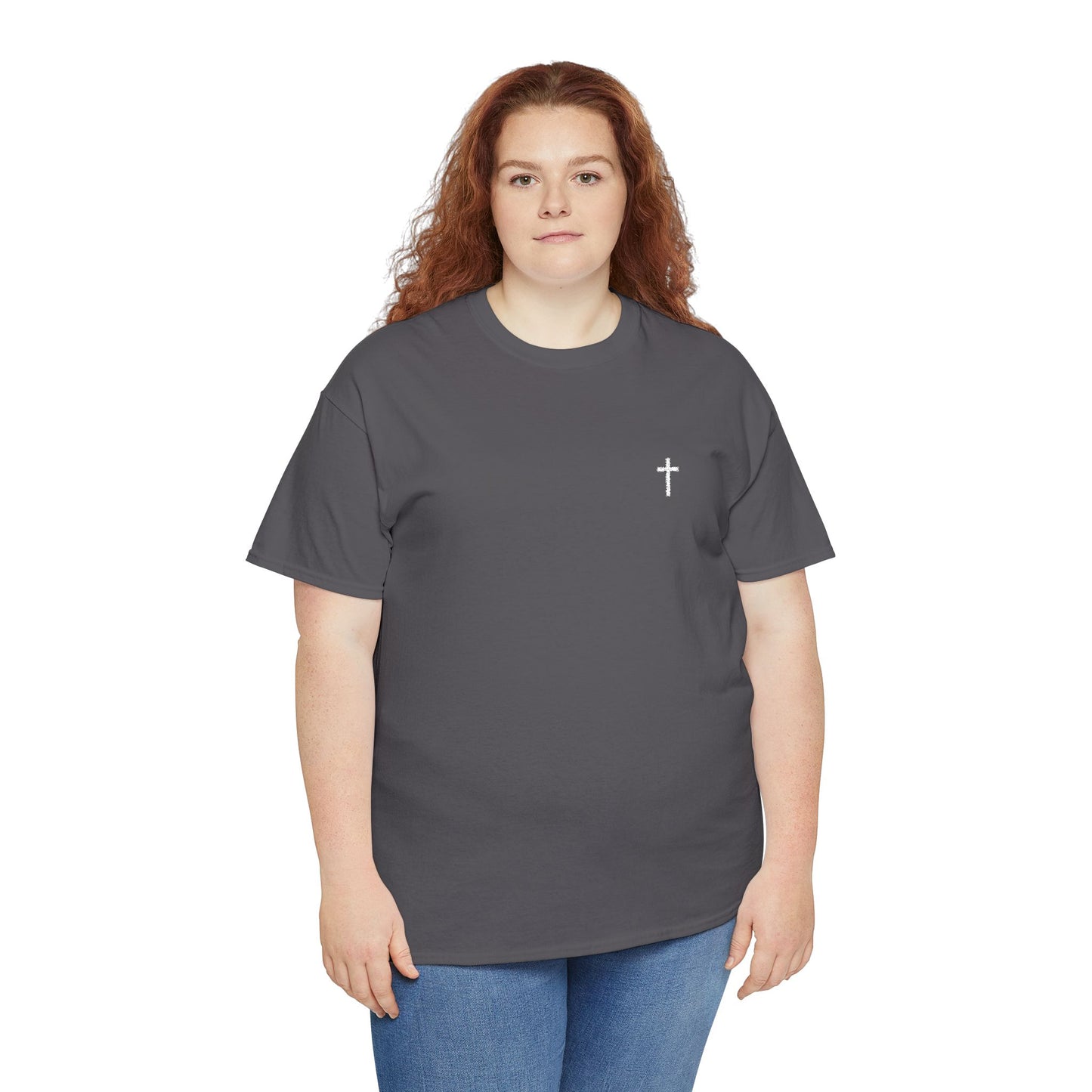 Unisex Heavy Cotton Tee with White Cross (Embroidered)