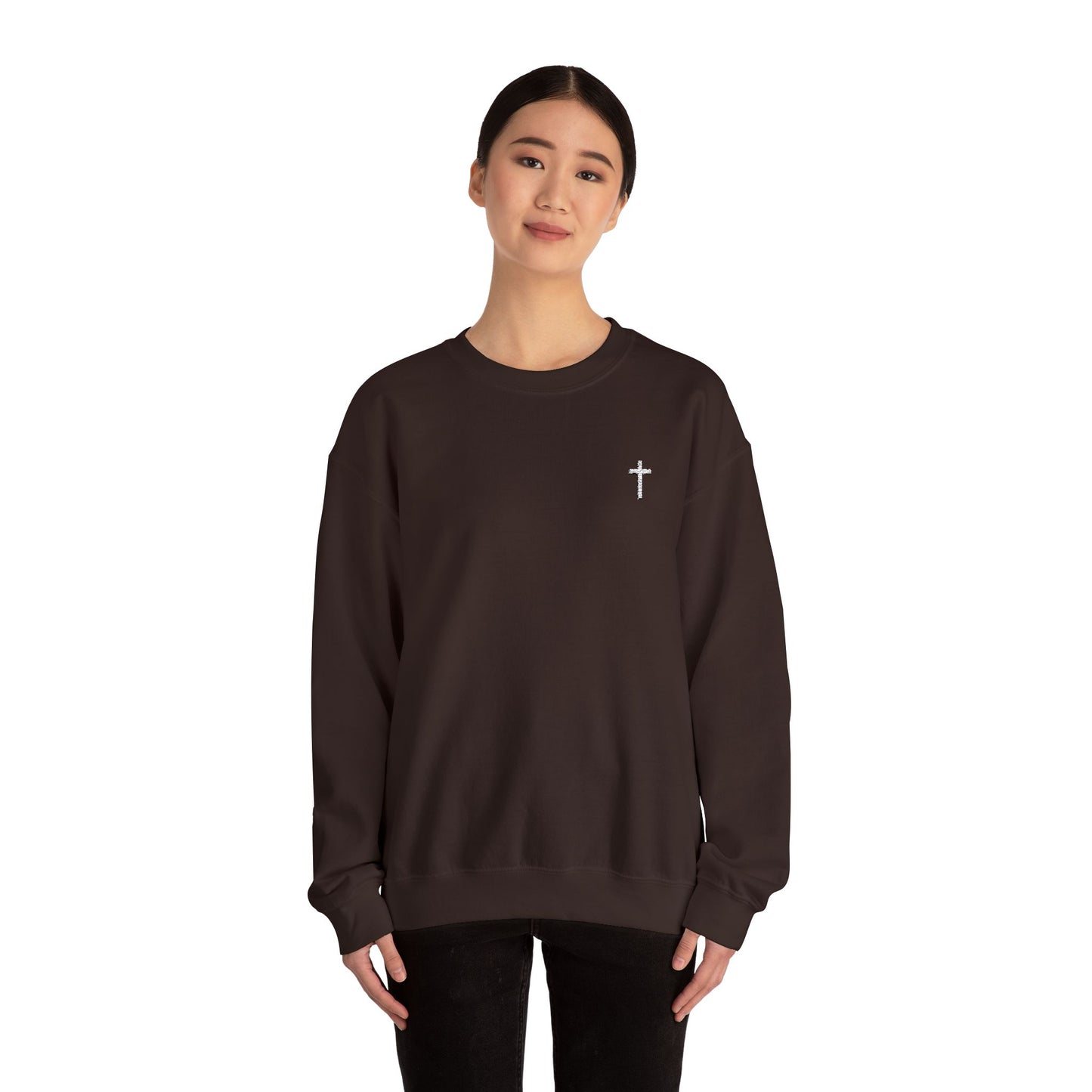 Unisex Heavy Blend™ Crewneck Sweatshirt with Embroidered White Cross