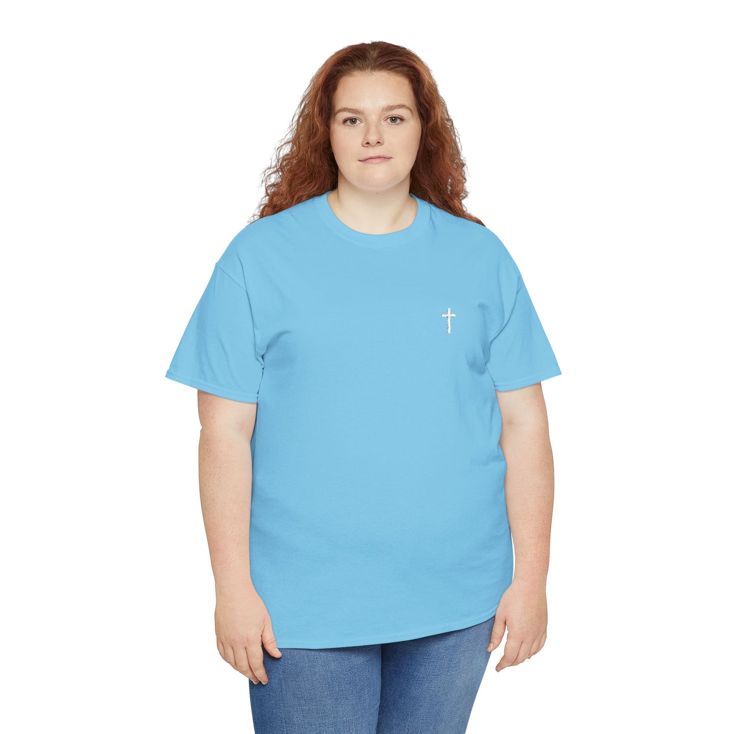 Unisex Heavy Cotton Tee with White Cross (Embroidered)