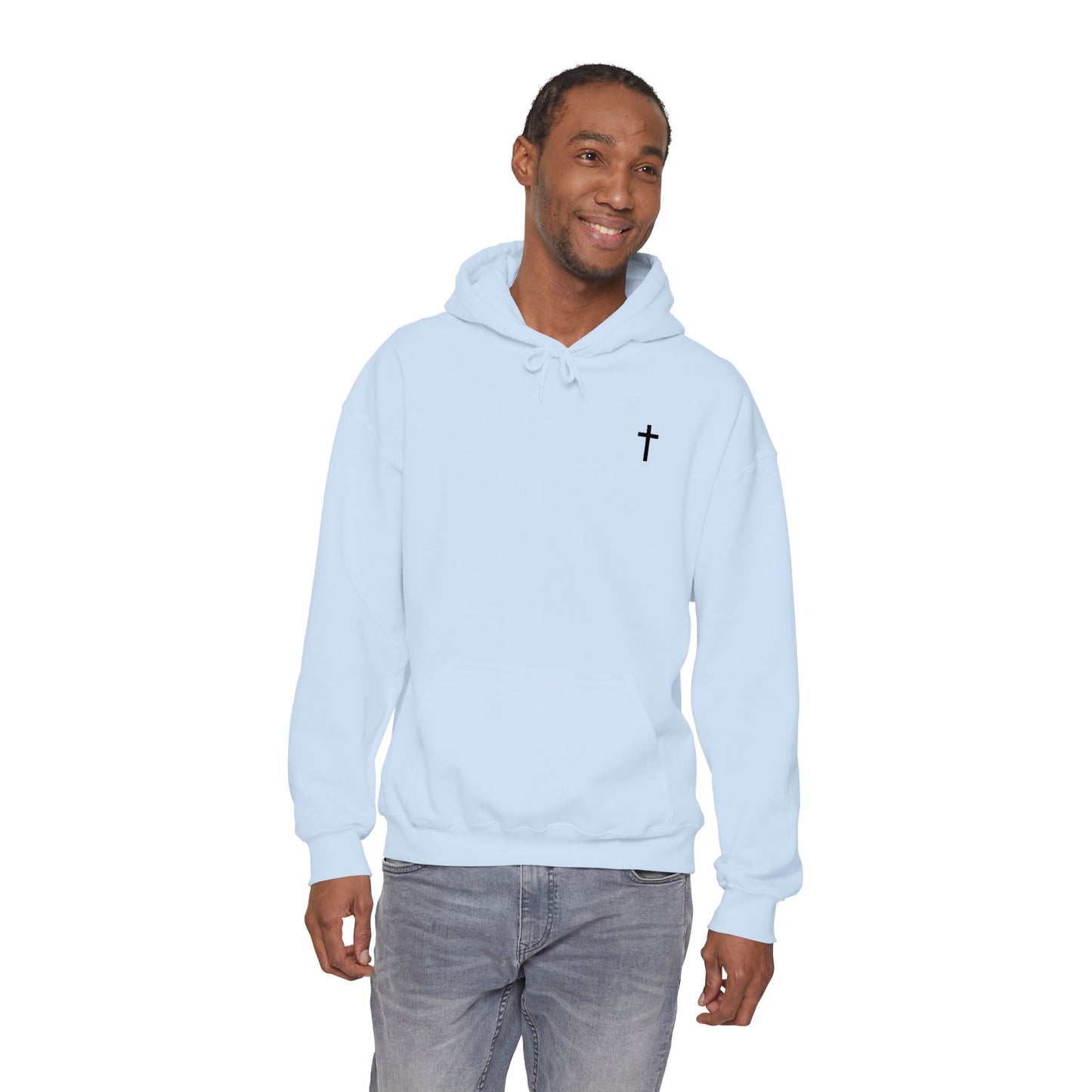 Unisex Embroidered Black Cross Hooded Sweatshirt (Gildan Product)