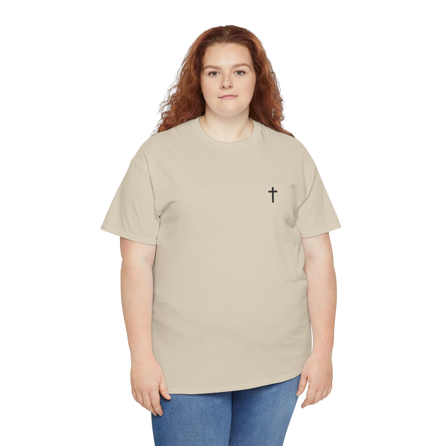 Unisex Heavy Cotton Tee with Black Cross (Embroidered)