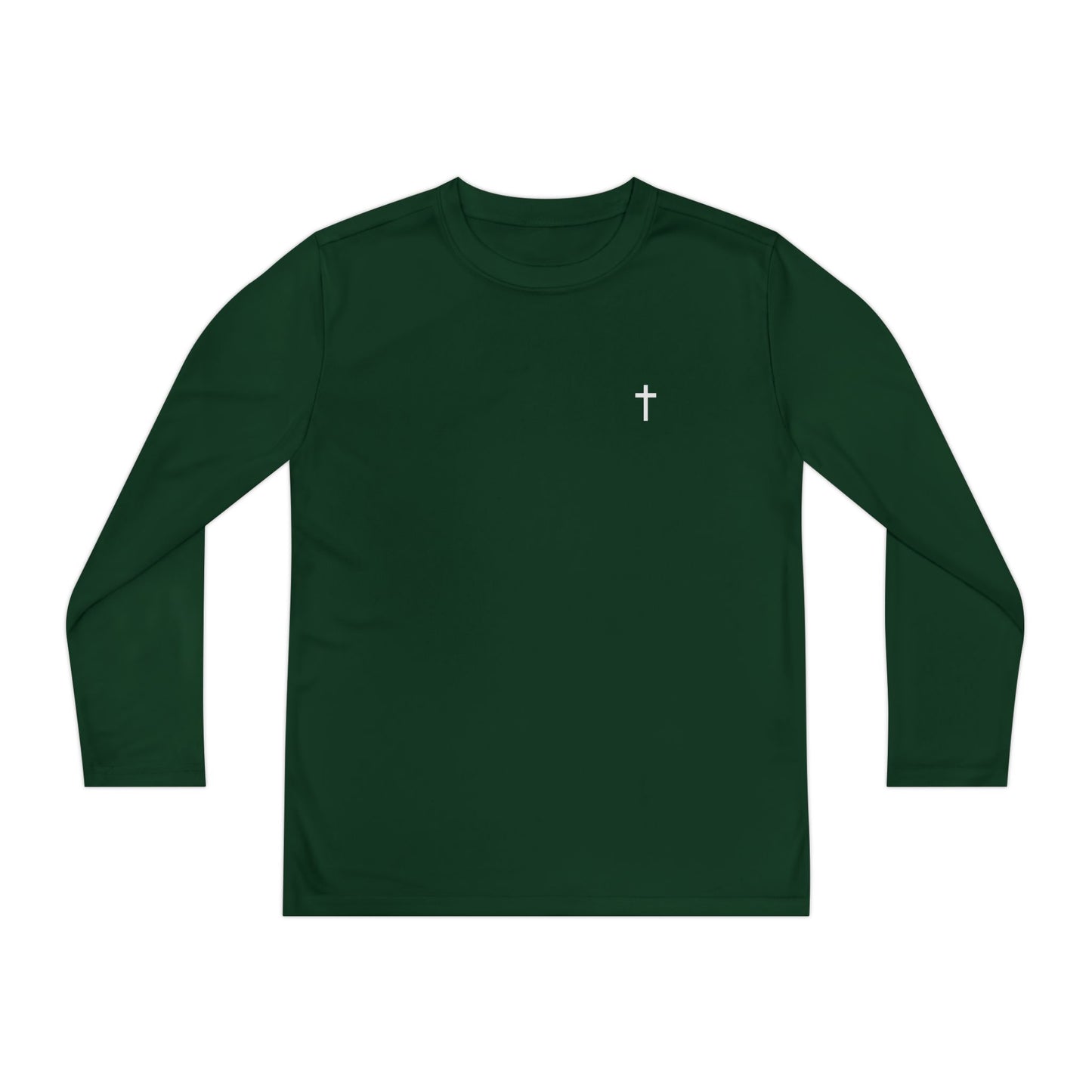 Youth long sleeve Sport-Tek with White Cross