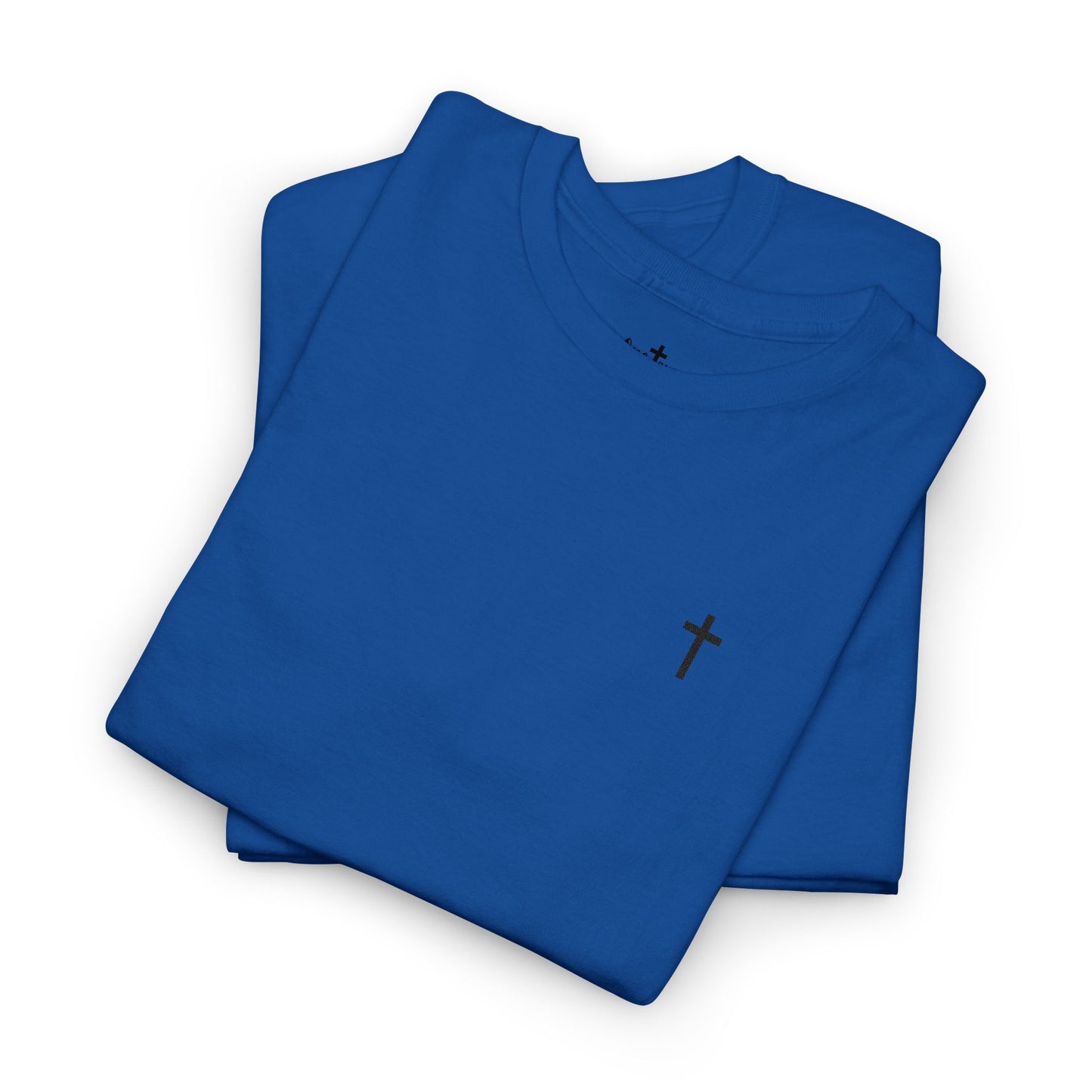 Unisex Heavy Cotton Tee with Black Cross (Embroidered)