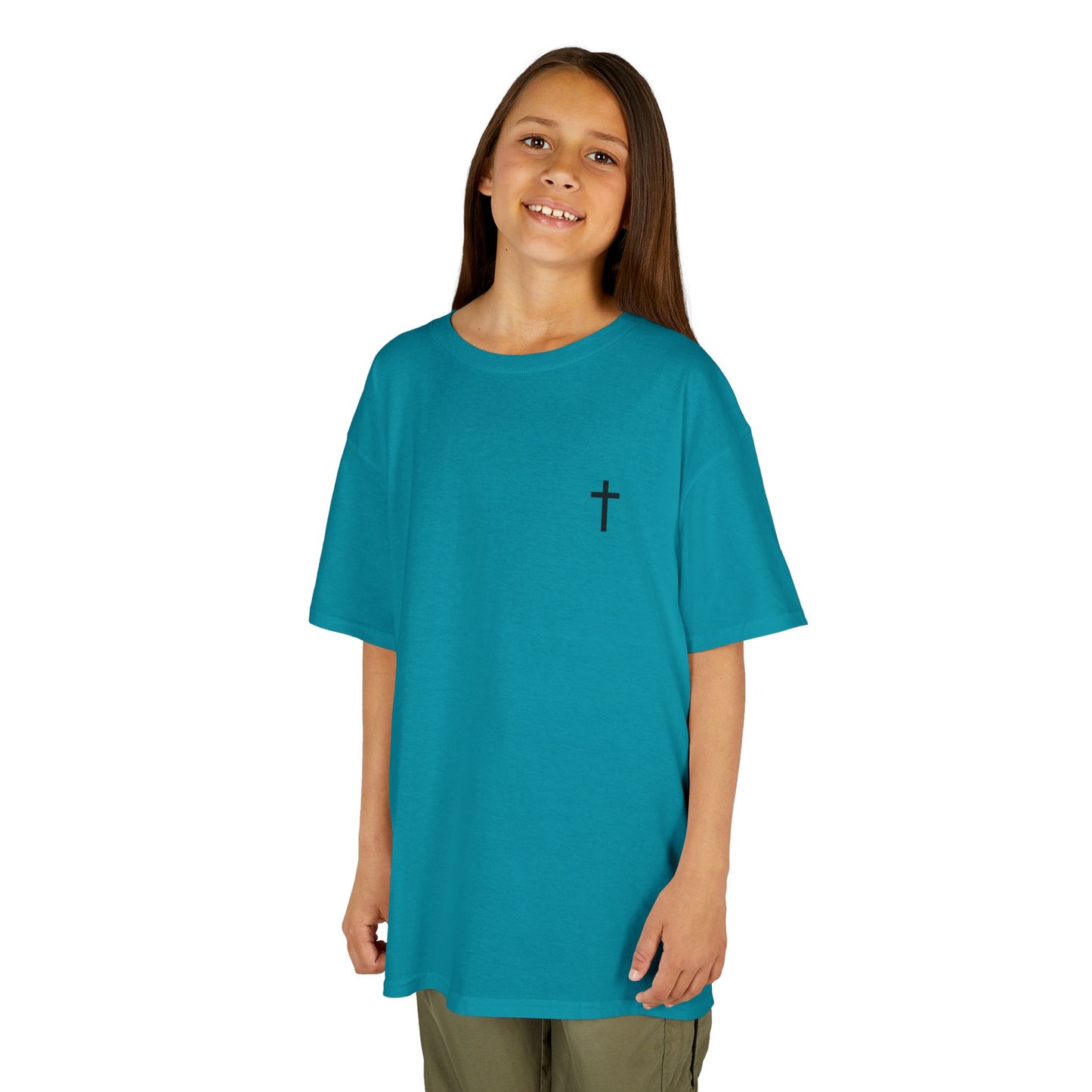 Kids Simple Christian T-Shirt with Black Cross (Gildan Product)