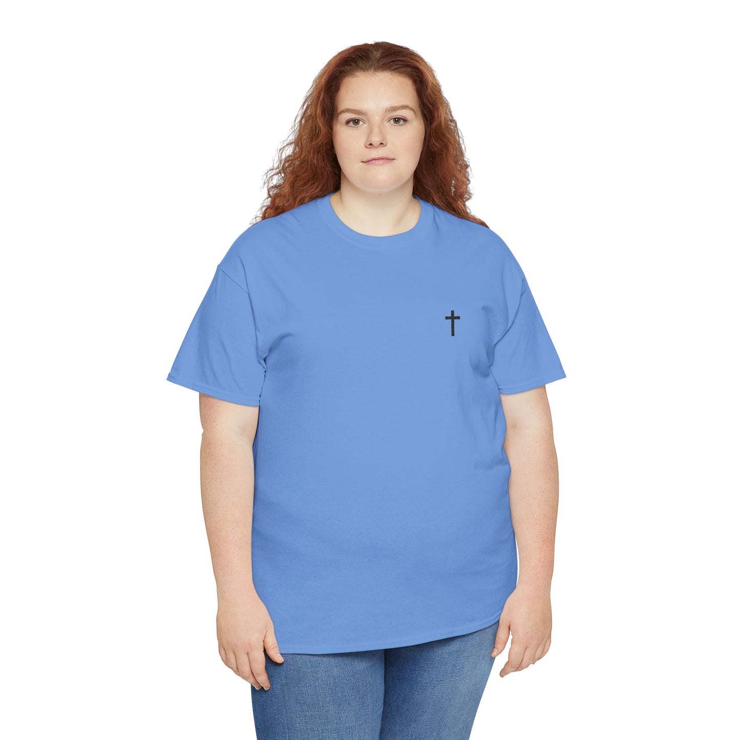 Unisex Heavy Cotton Tee with Black Cross (Embroidered)