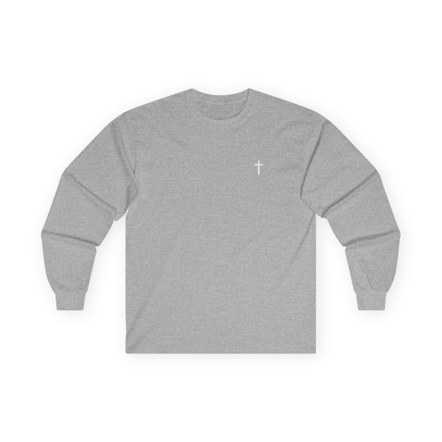 Unisex 100% Cotton Long Sleeve with White Cross (Gildan Product)