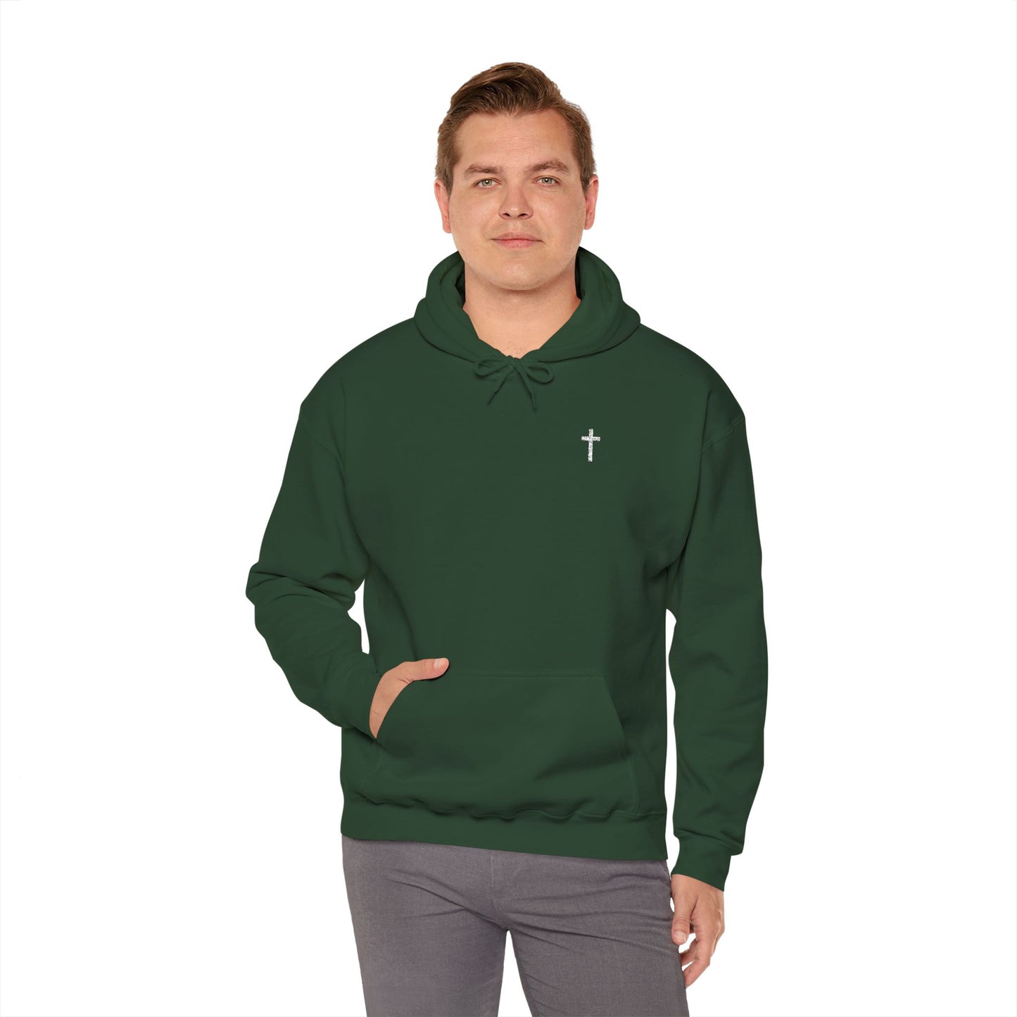 Unisex Embroidered White Cross Hooded Sweatshirt