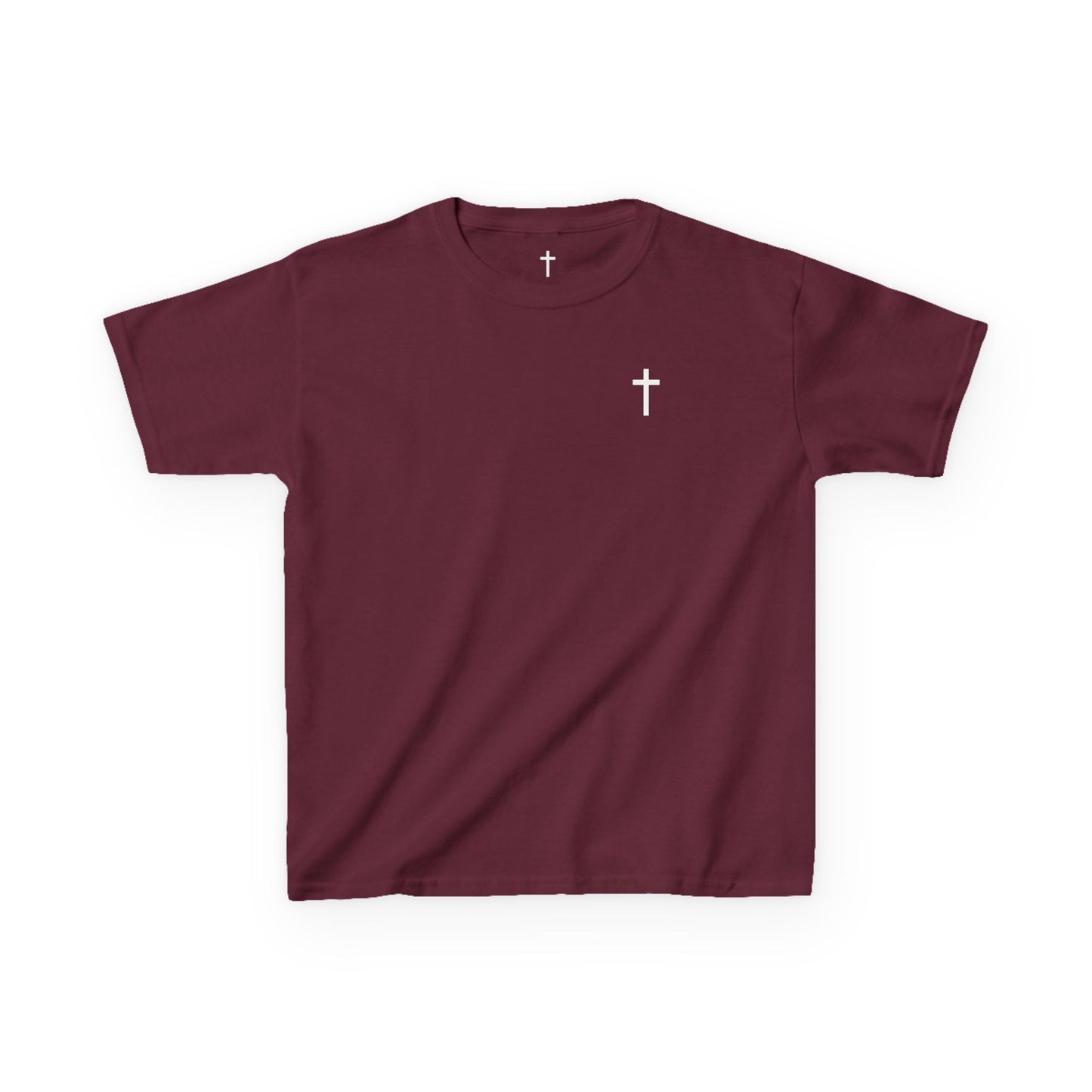 Youth Simple Christian T-Shirt with White Cross (Gildan Product)
