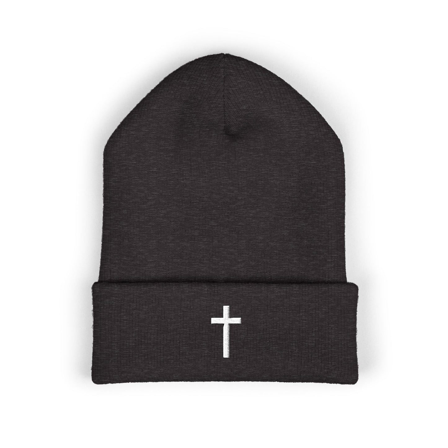 Classic White Cross Cuffed Beanie (Embroidery)