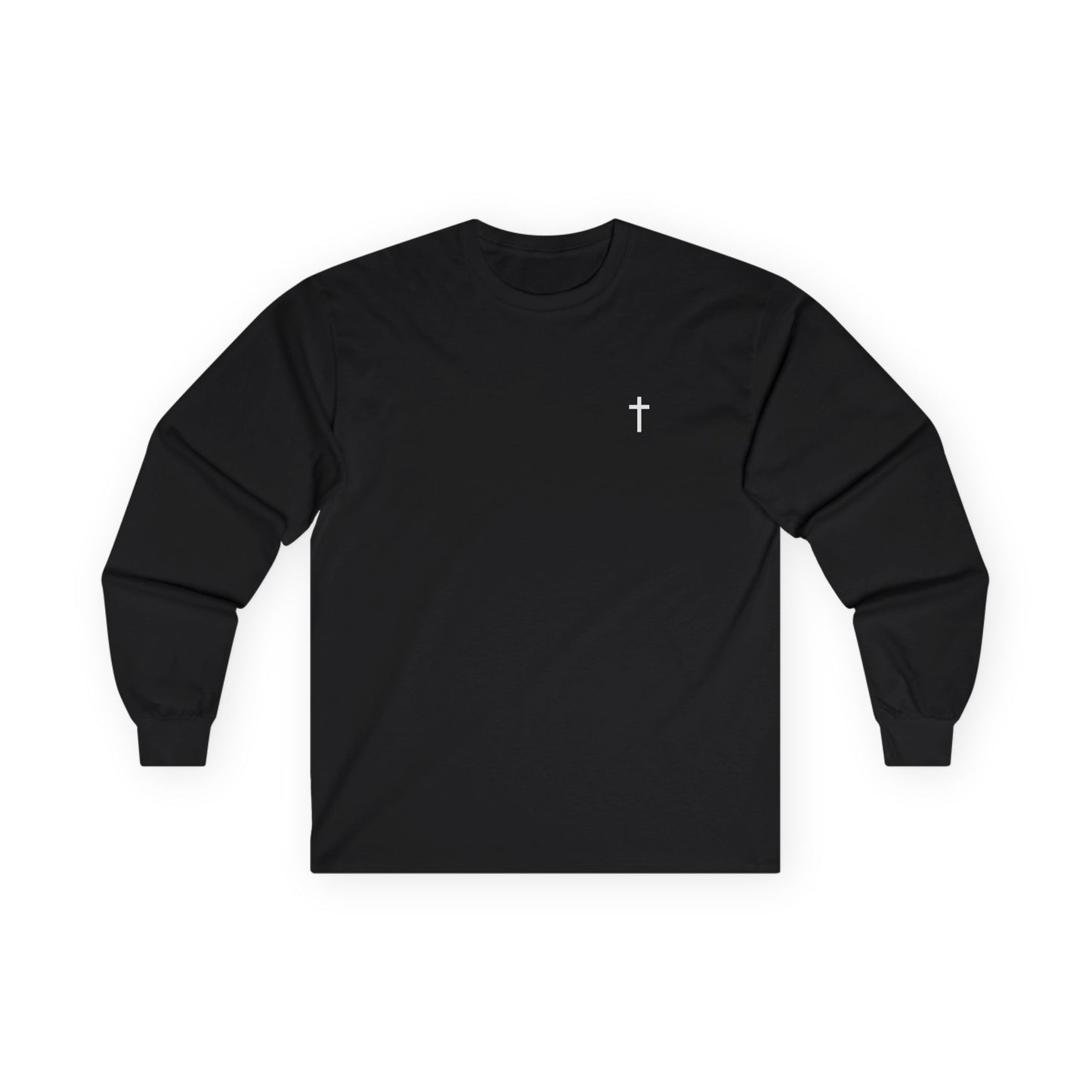 Unisex 100% Cotton Long Sleeve with White Cross (Gildan Product)