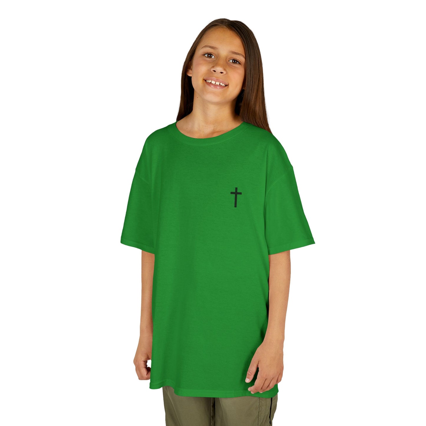 Kids Simple Christian T-Shirt with Black Cross (Gildan Product)