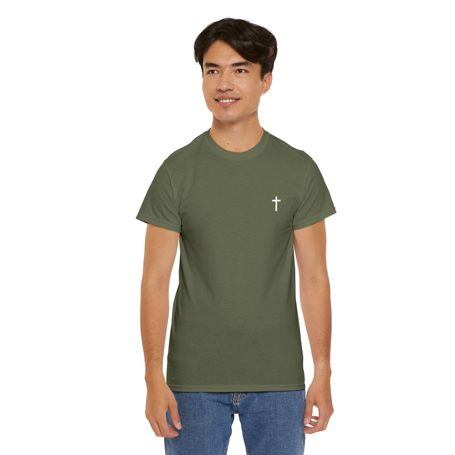 Unisex Heavy Cotton Tee with White Cross (Embroidered)