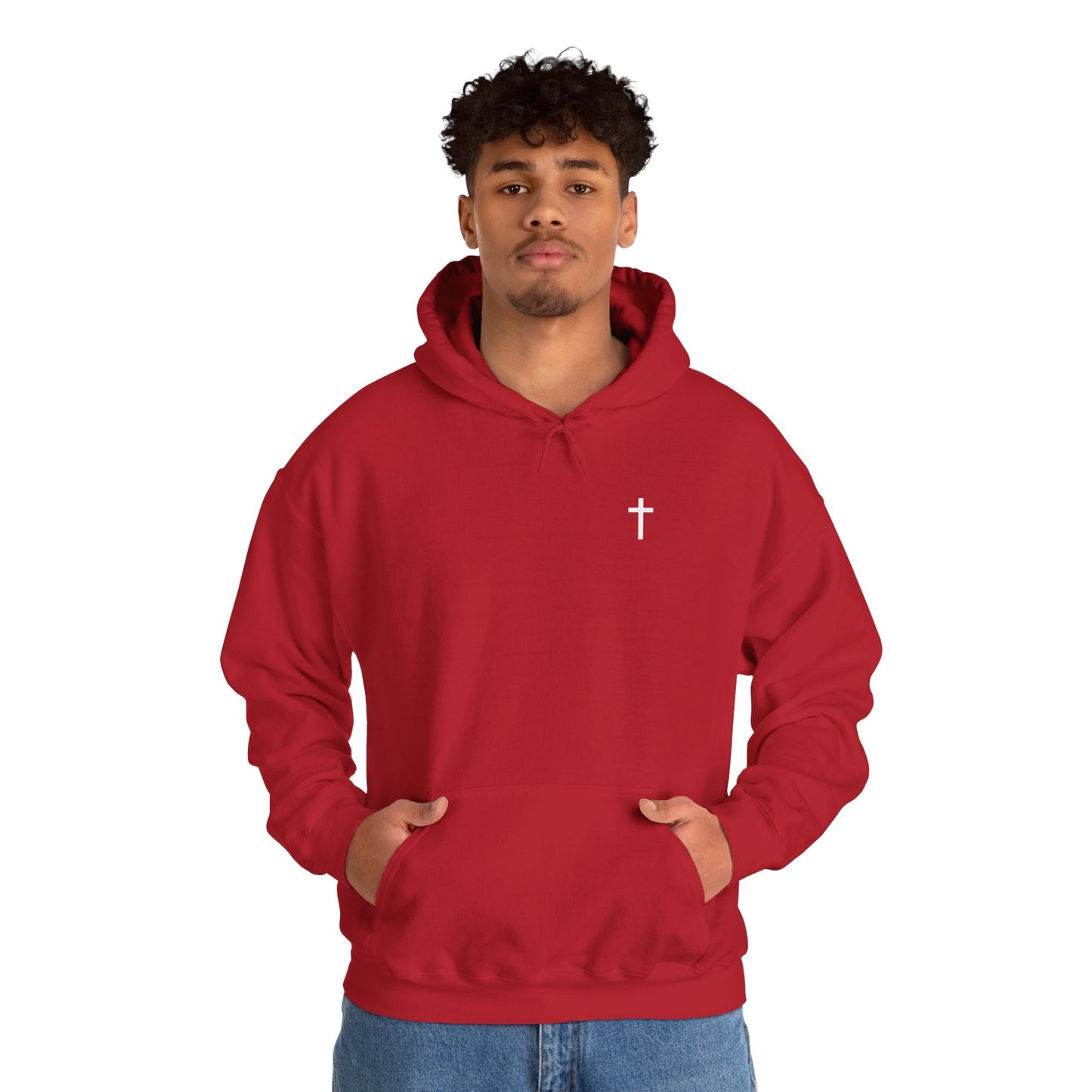 Unisex Christian Hooded Sweatshirt with White Cross (Gildan Product)