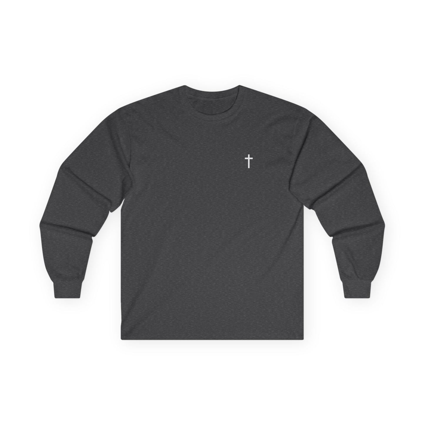 Unisex 100% Cotton Long Sleeve with White Cross (Gildan Product)