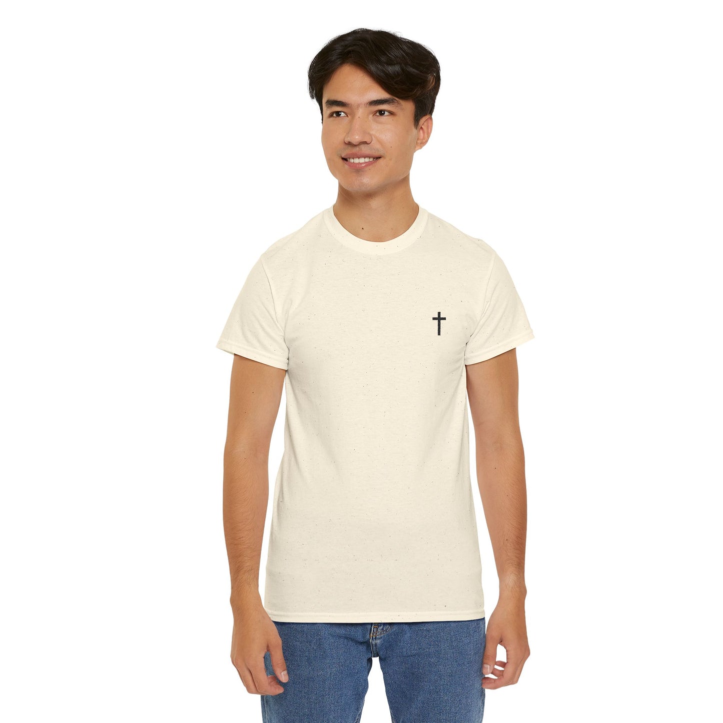Unisex Heavy Cotton Tee with Black Cross (Embroidered)