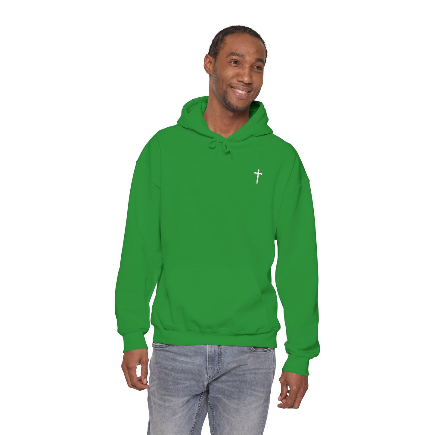Unisex Embroidered White Cross Hooded Sweatshirt