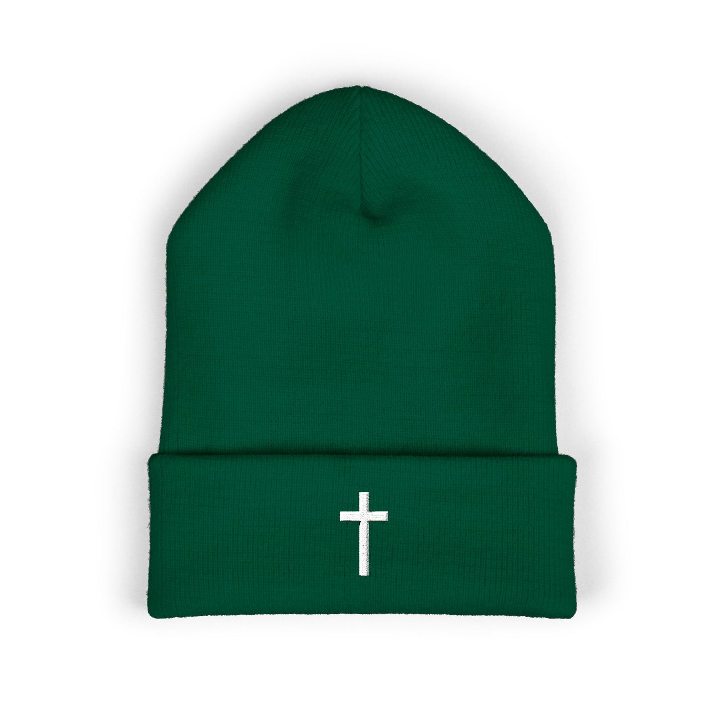 Classic White Cross Cuffed Beanie (Embroidery)