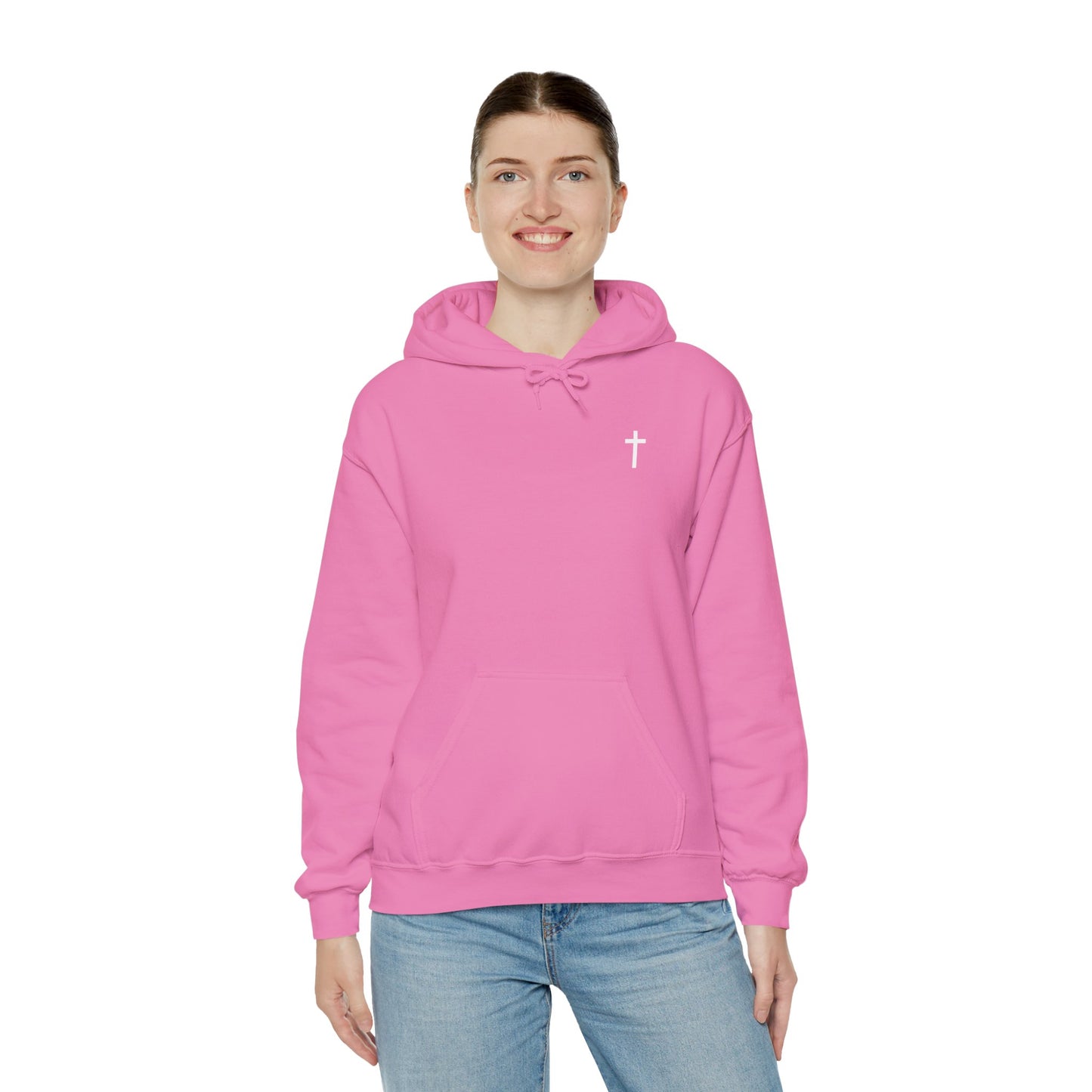 Unisex Christian Hooded Sweatshirt with White Cross (Gildan Product)