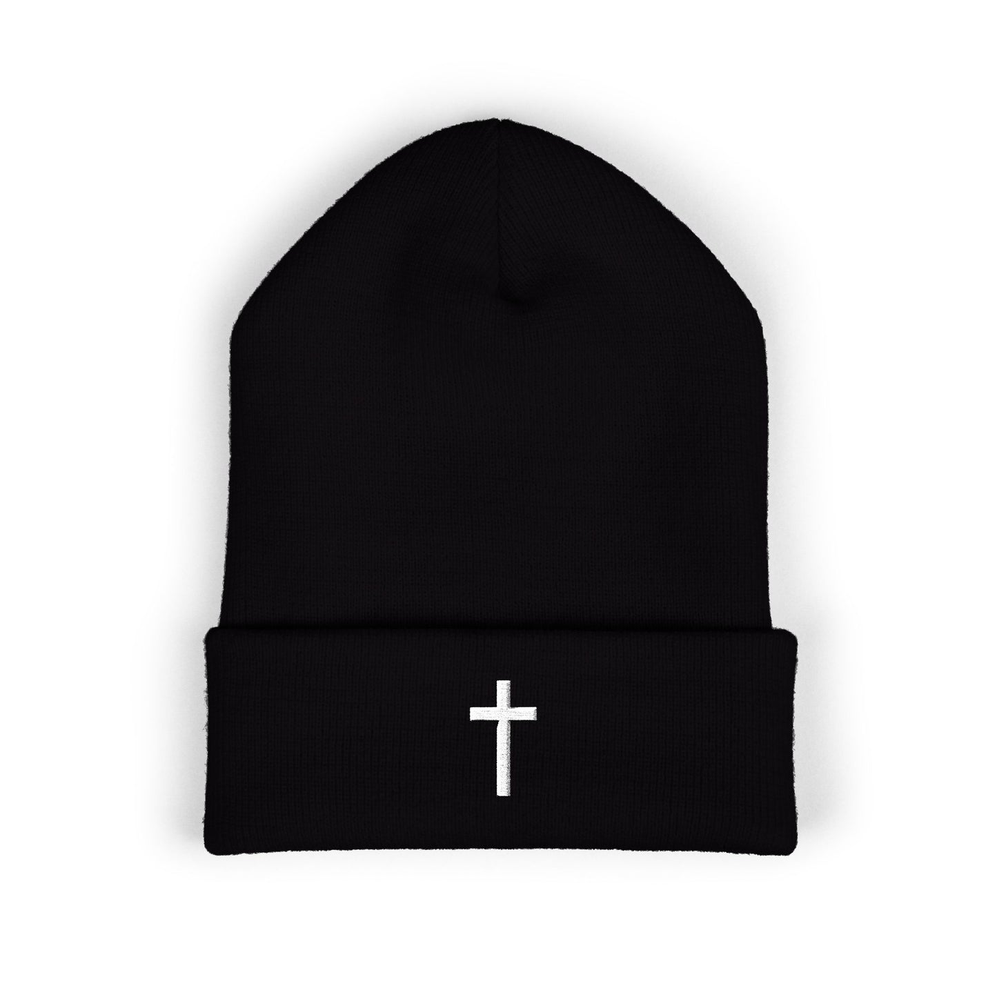 Classic White Cross Cuffed Beanie (Embroidery)