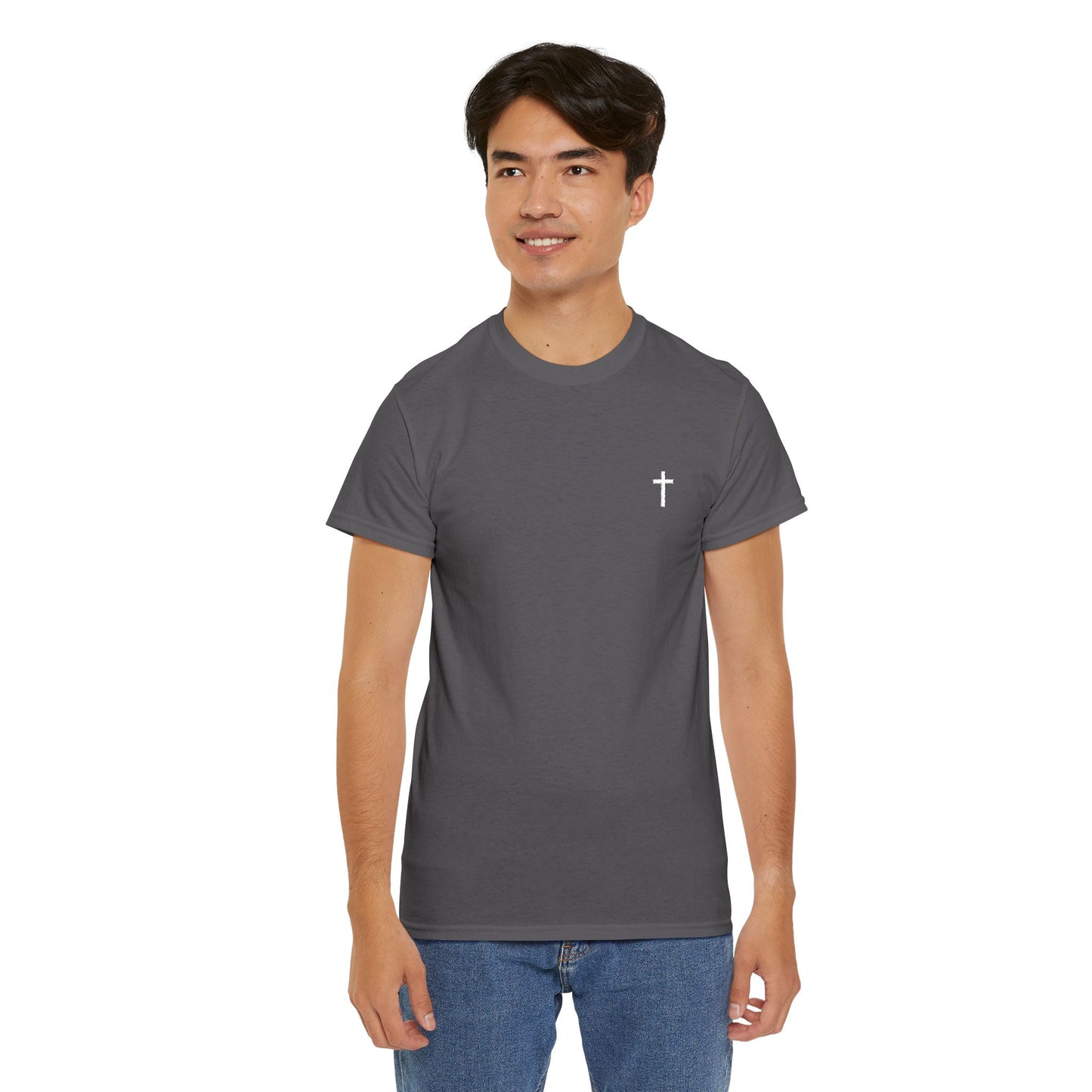 Unisex Heavy Cotton Tee with White Cross (Embroidered)