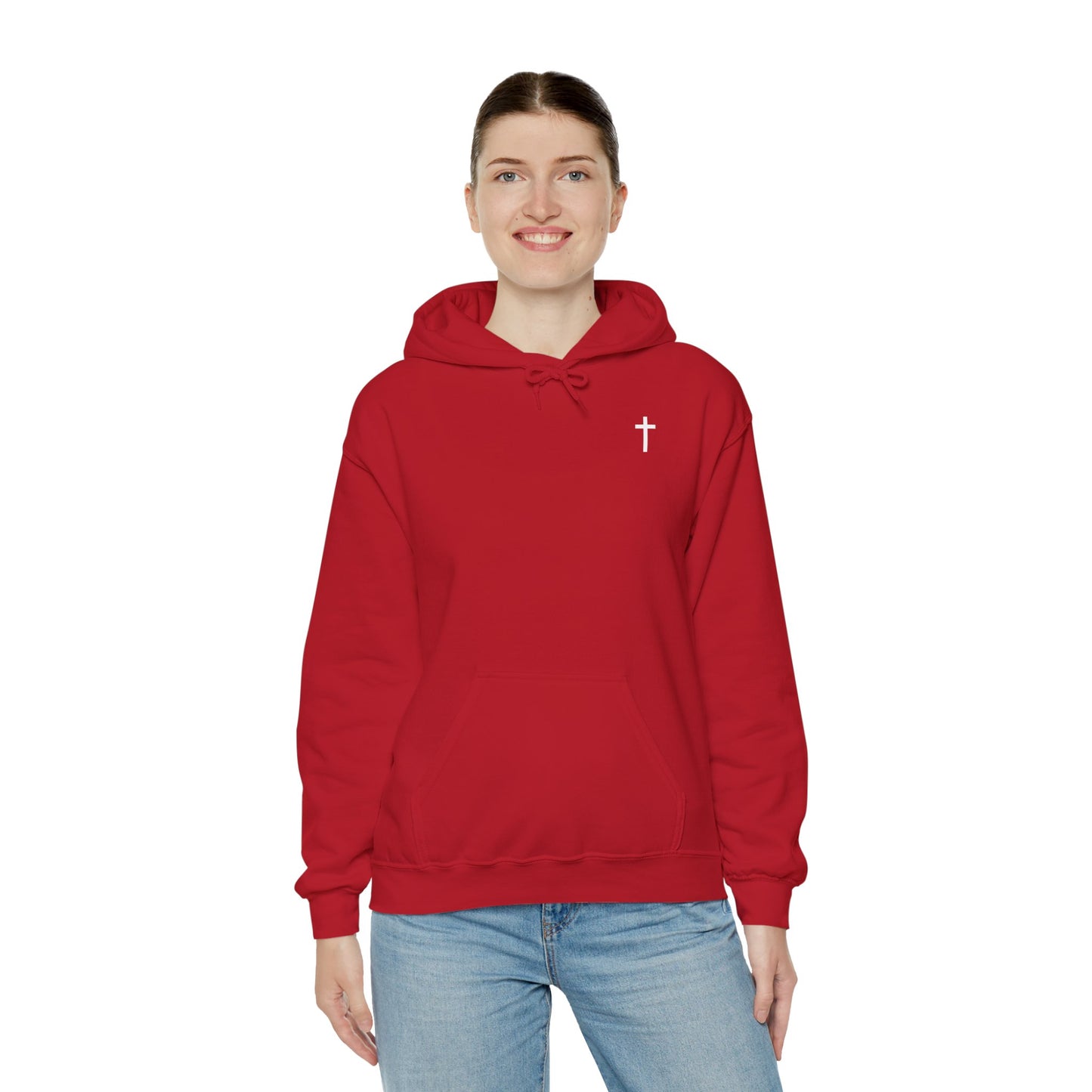 Unisex Christian Hooded Sweatshirt with White Cross (Gildan Product)