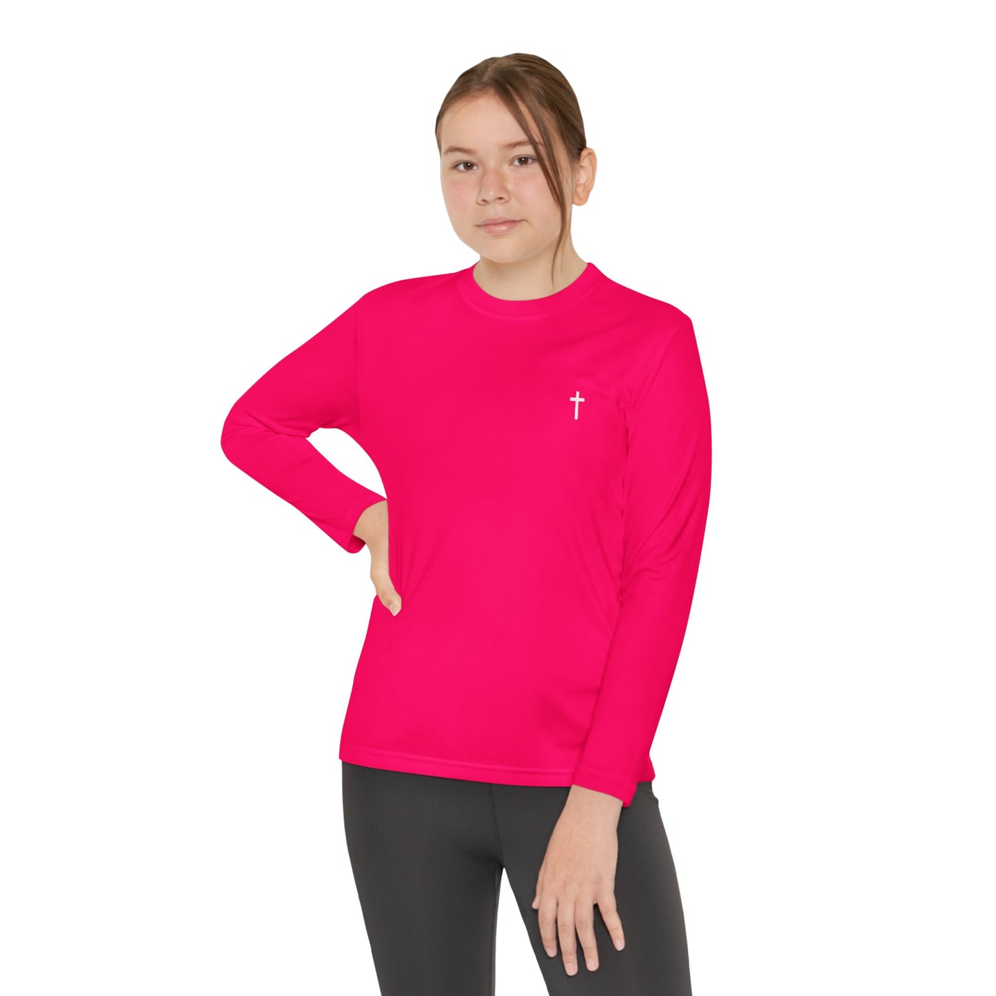Youth long sleeve Sport-Tek with White Cross