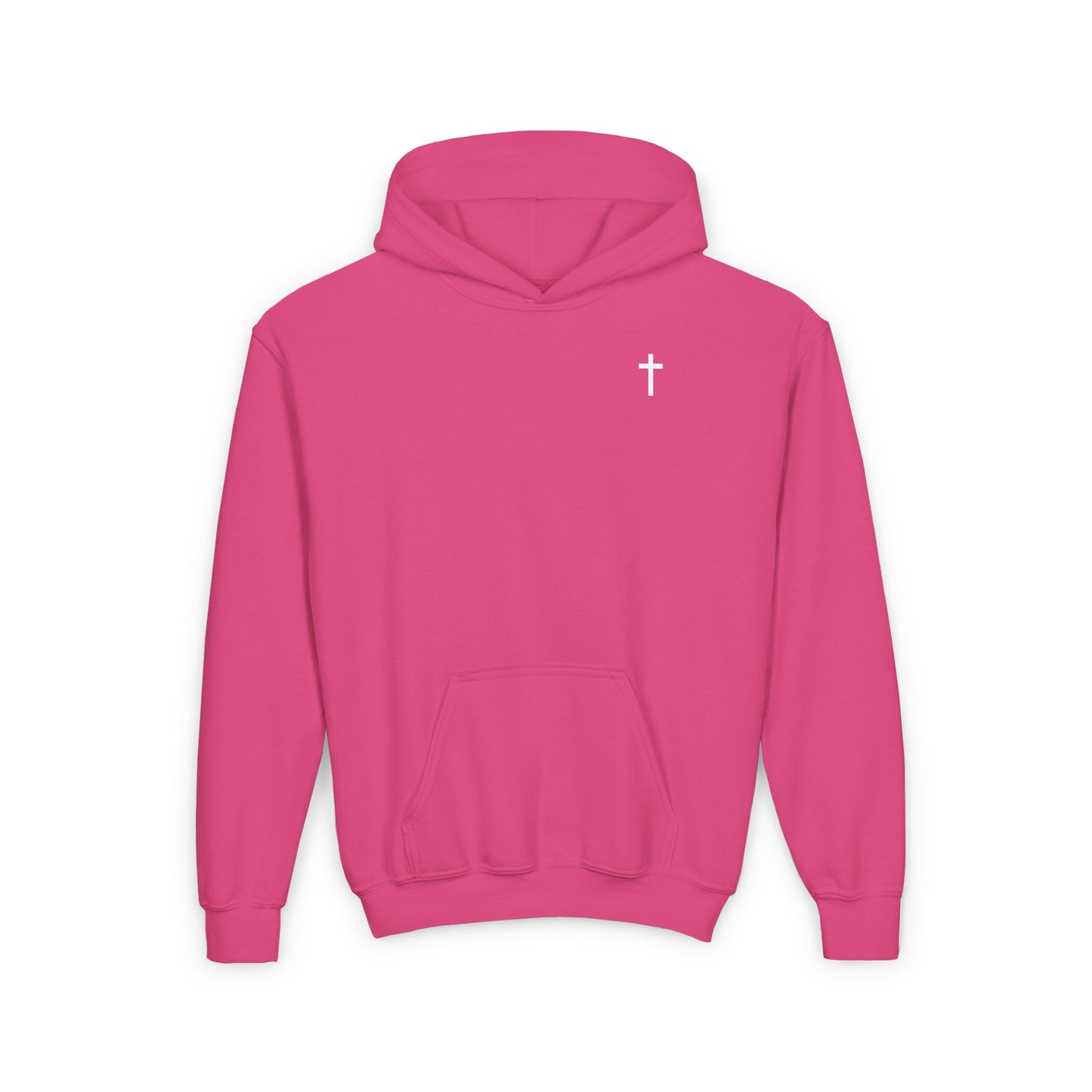 Youth Simple Christian Hooded Sweatshirt with White Cross (Gildan Product)