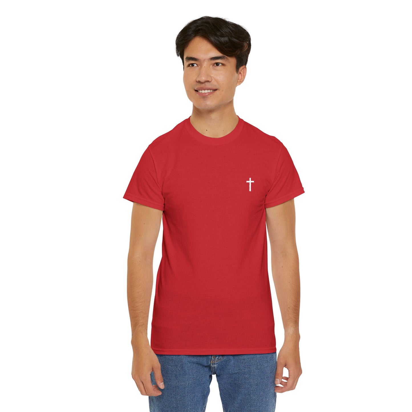 Unisex Heavy Cotton Tee with White Cross (Embroidered)