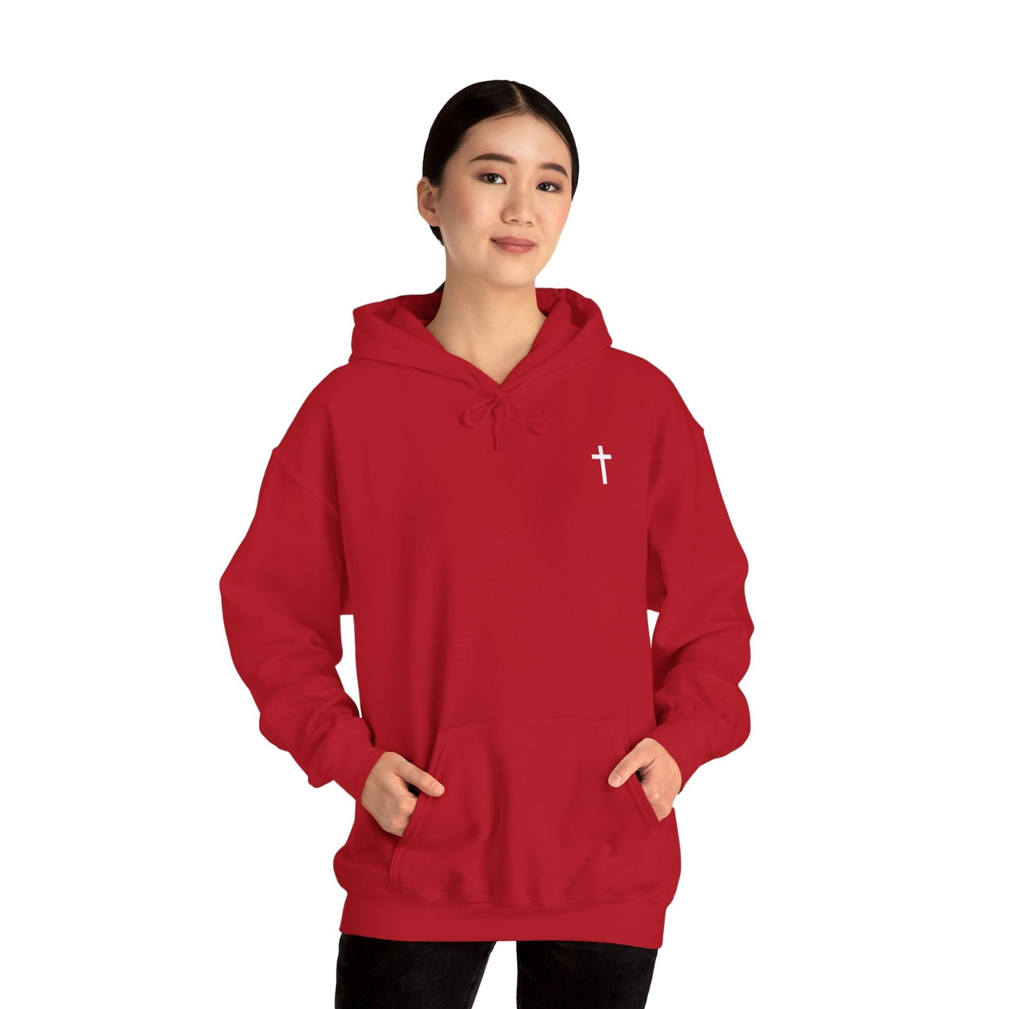 Unisex Christian Hooded Sweatshirt with White Cross (Gildan Product)