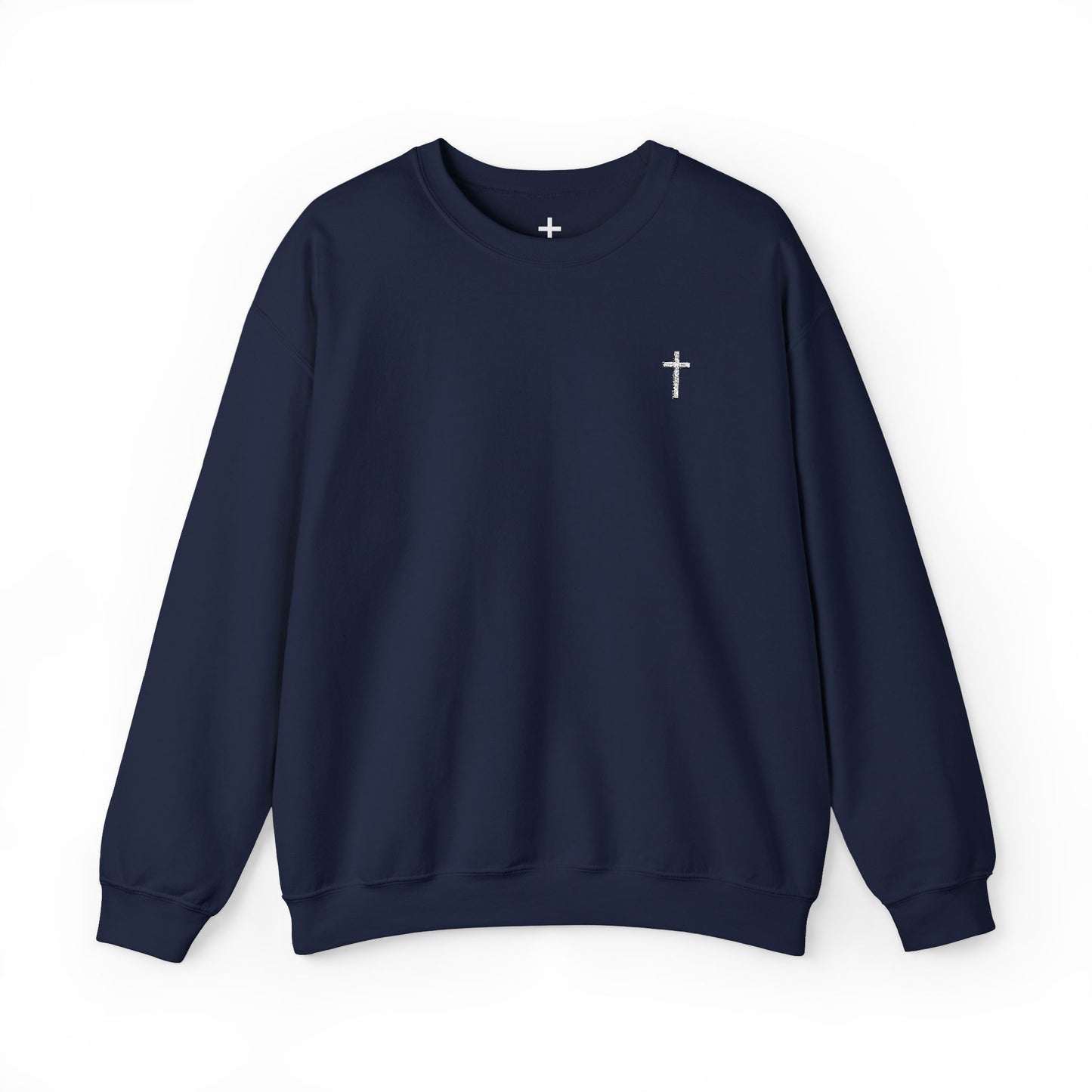 Unisex Heavy Blend™ Crewneck Sweatshirt with Embroidered White Cross