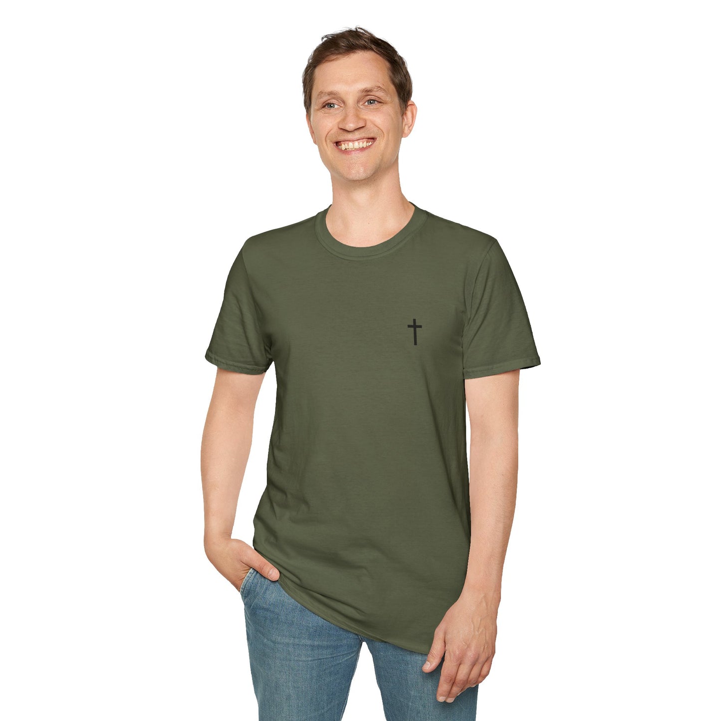 Unisex Christian T-Shirt with Black Cross (Gildan Product)