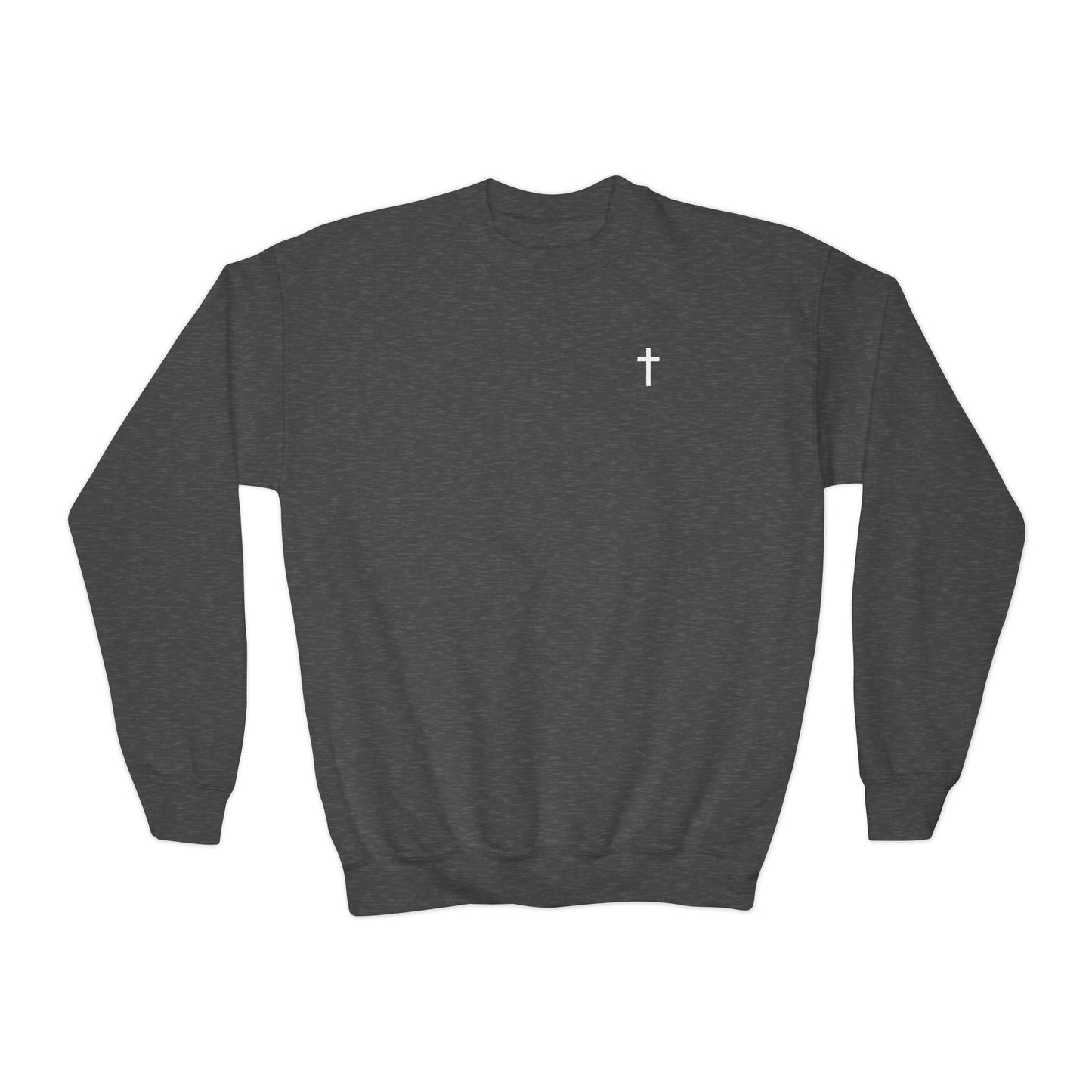 Youth Simple Christian Crewneck Sweatshirt with White Cross (Gildan Product)