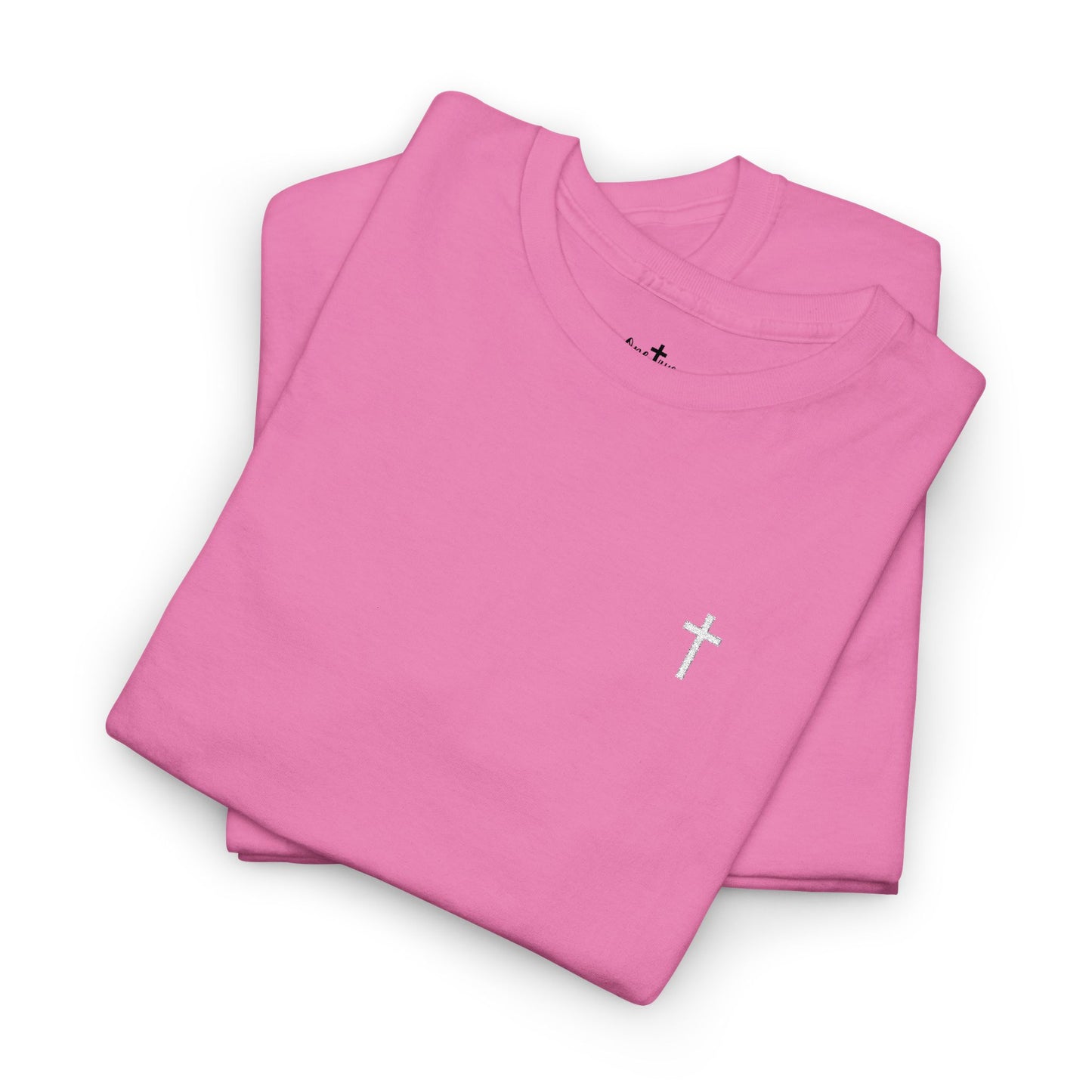 Unisex Heavy Cotton Tee with White Cross (Embroidered)